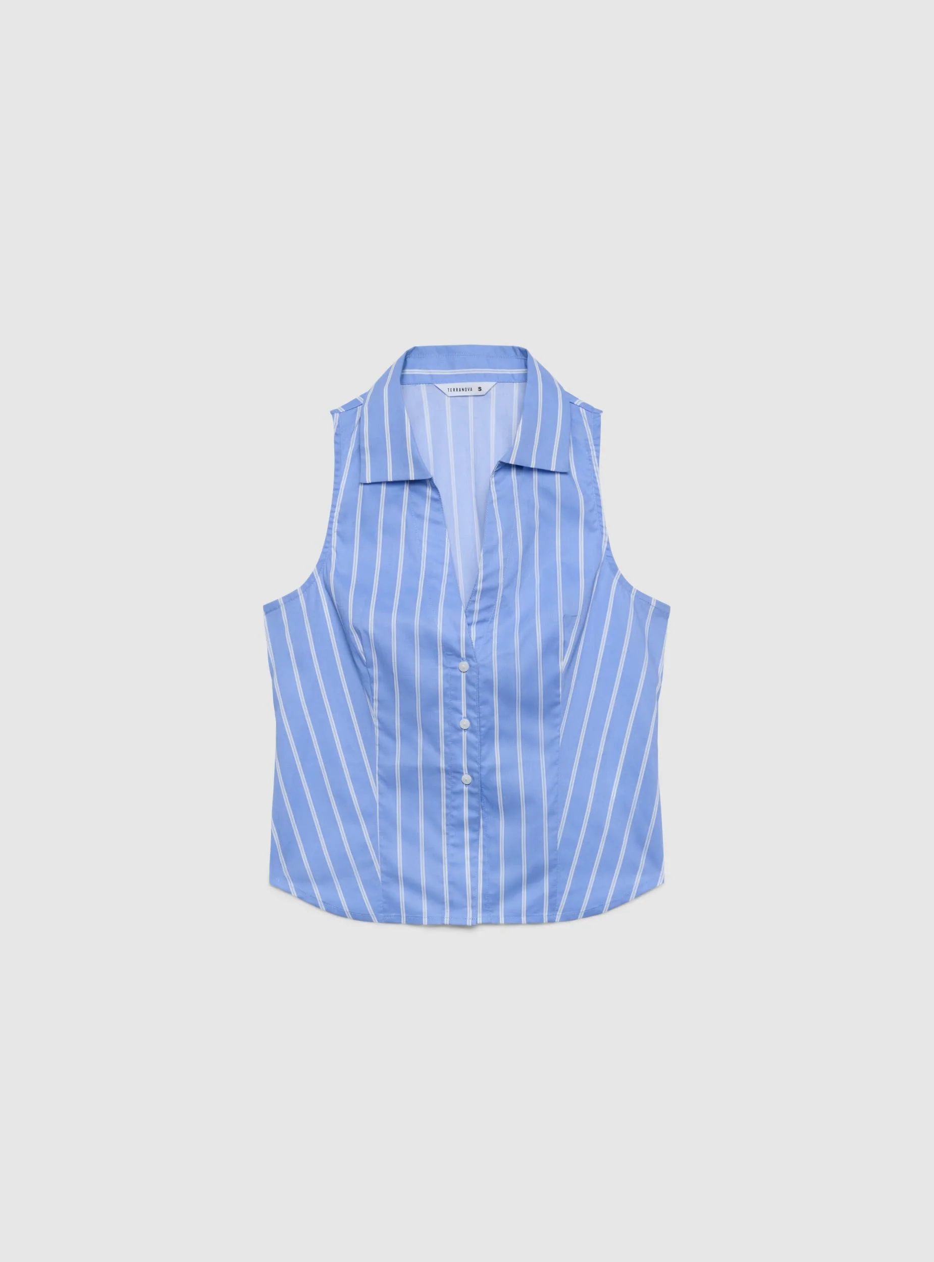 Camicia smanicata a righe con bottoni
