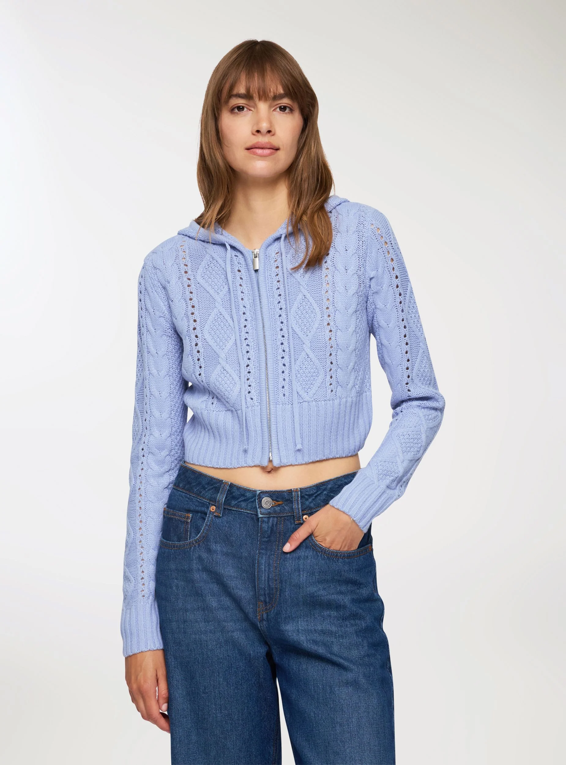 Cardigan a trecce con cappuccio - Image 3