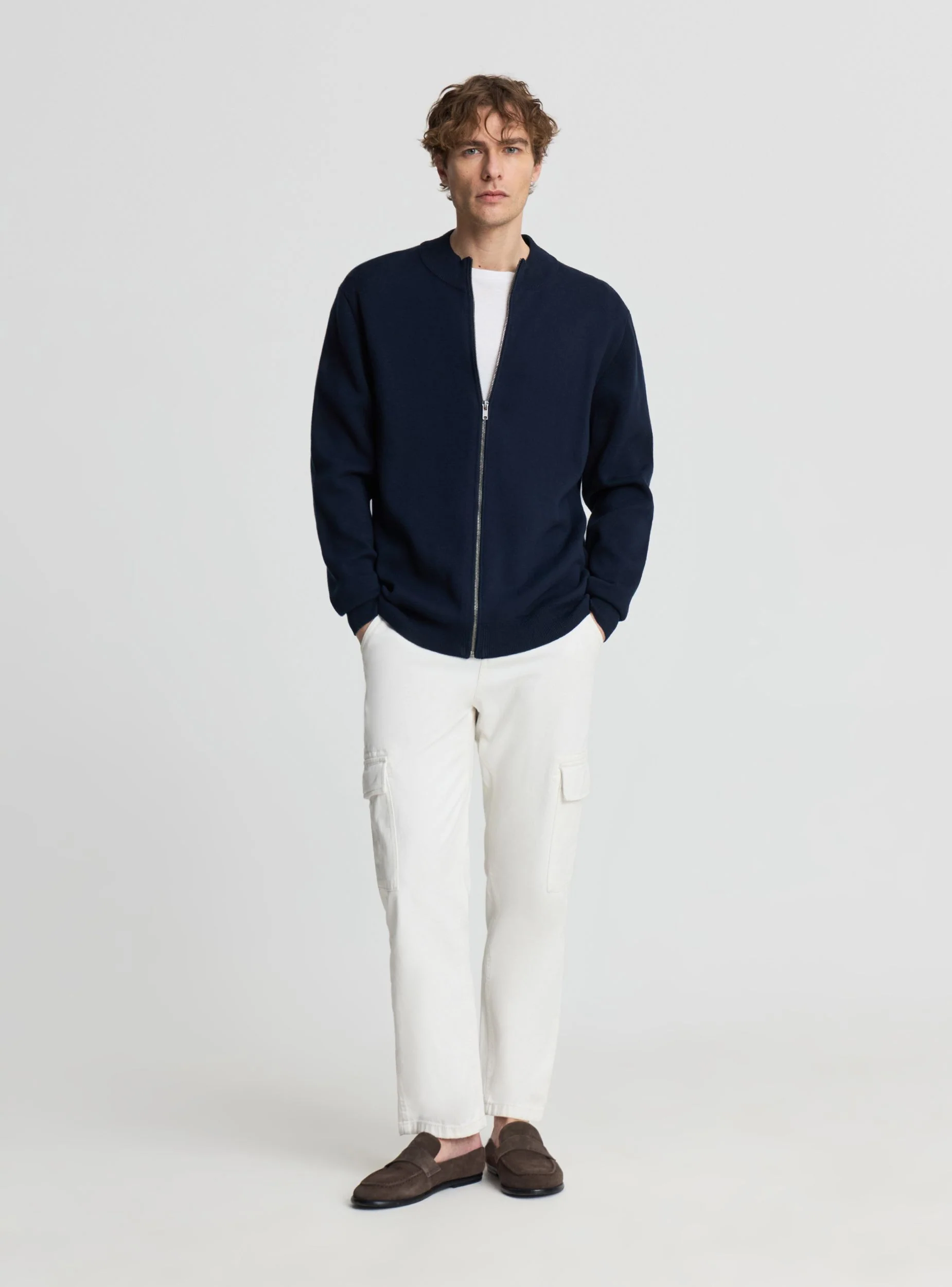 Cardigan con zip a tinta unita