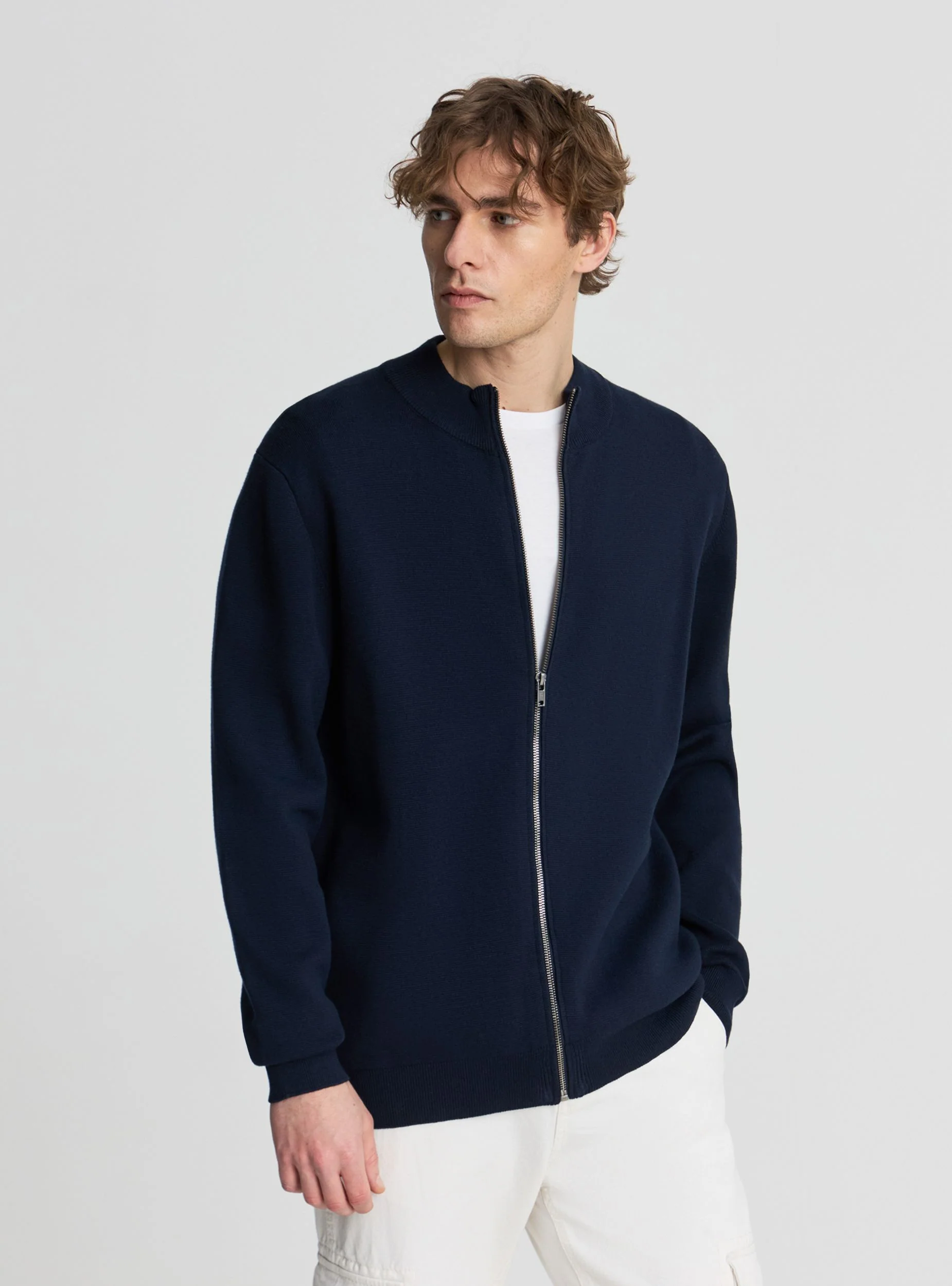 Cardigan con zip a tinta unita - Image 4