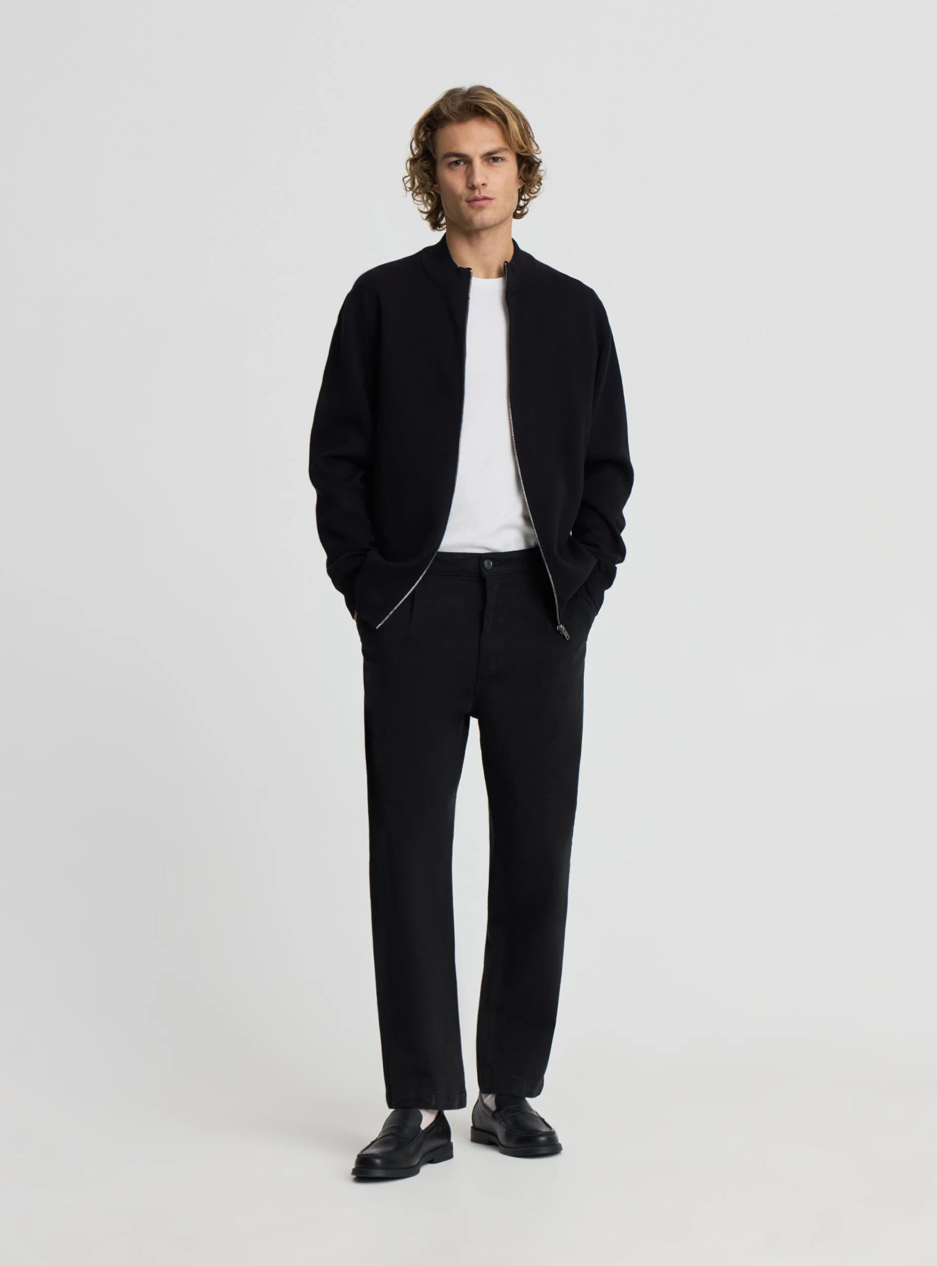Cardigan con zip a tinta unita