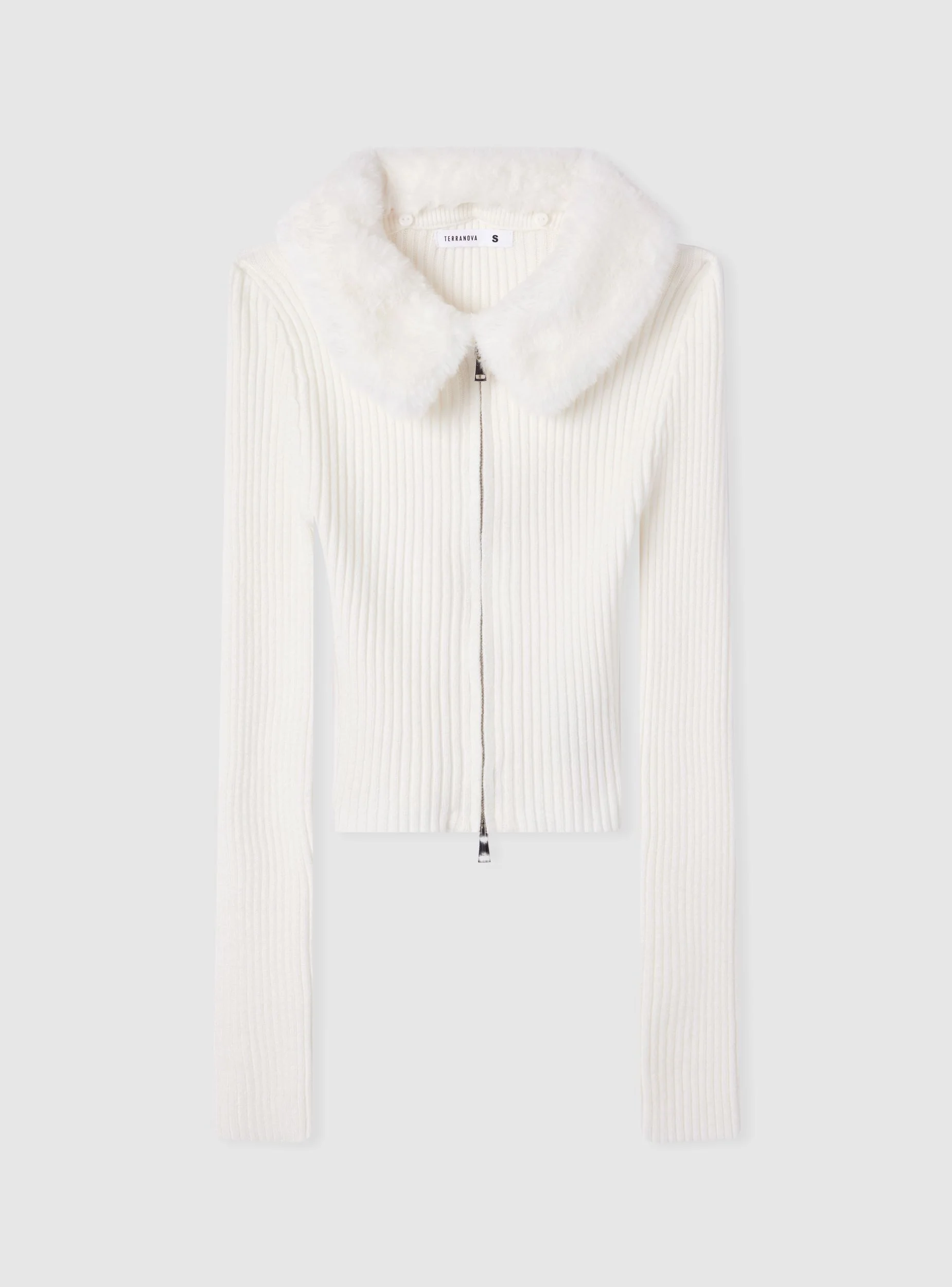 Cardigan con zip e collo in similpelliccia - Image 6
