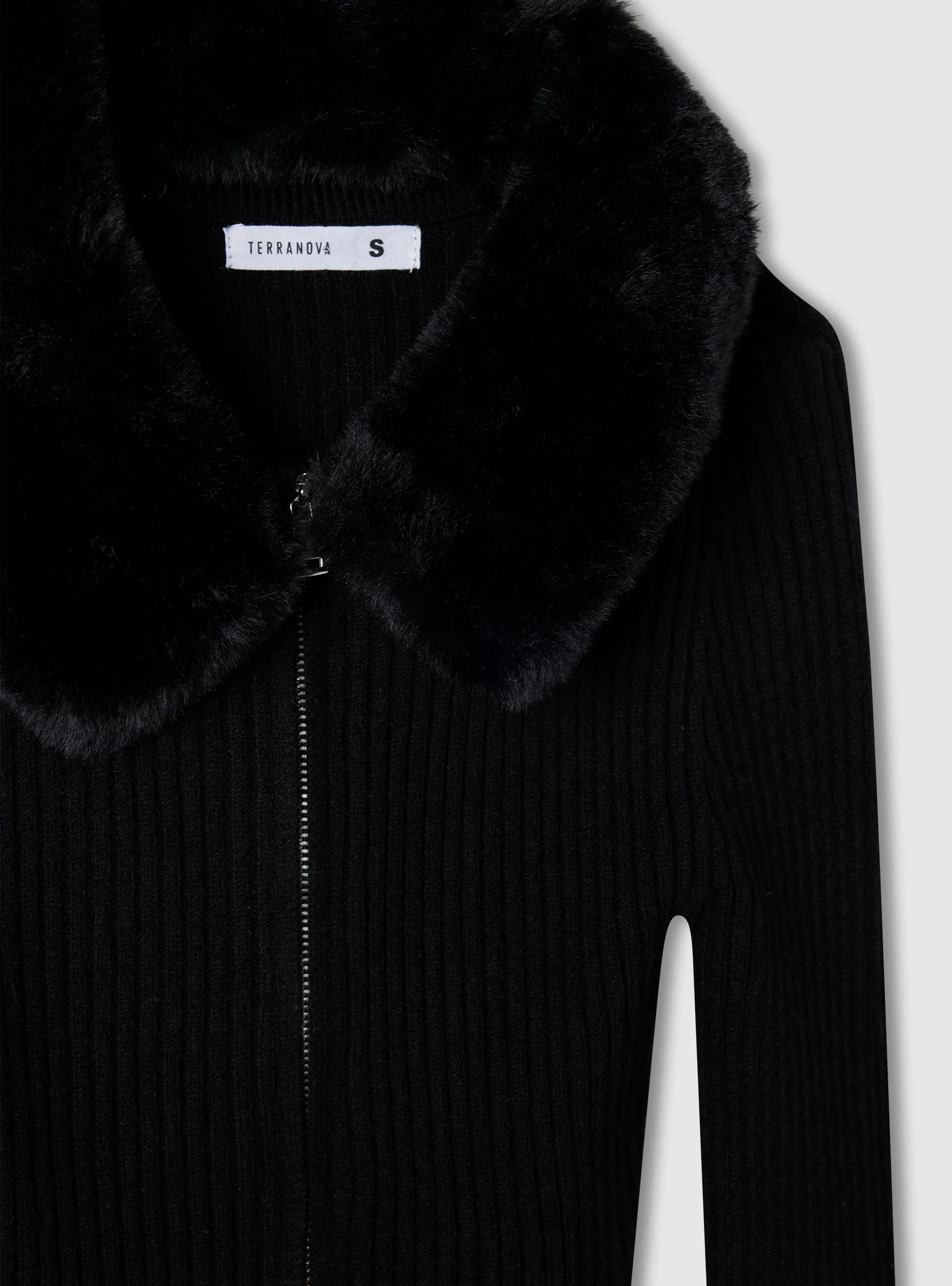 Cardigan con zip e collo in similpelliccia - Image 6
