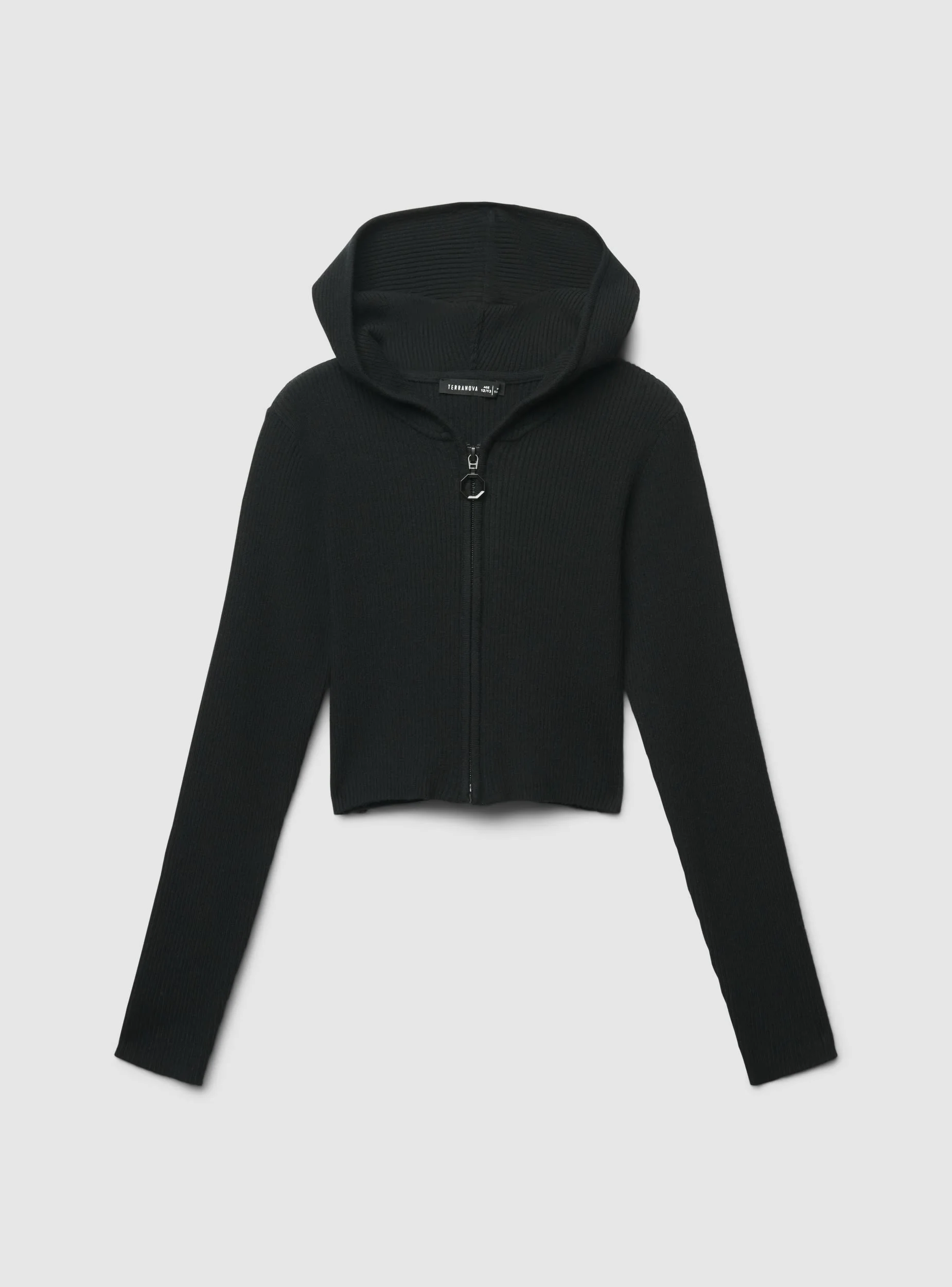 Cardigan crop con cappuccio e zip - Image 5