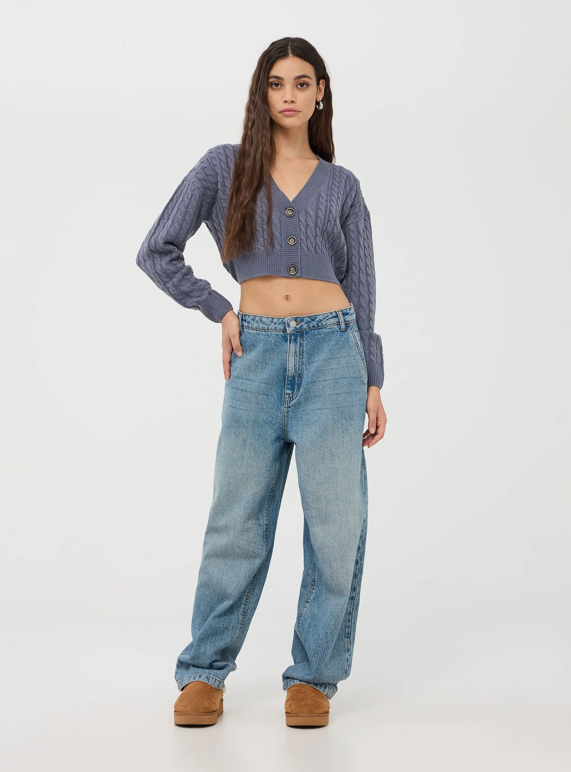 Cardigan crop con motivo a trecce - Image 3