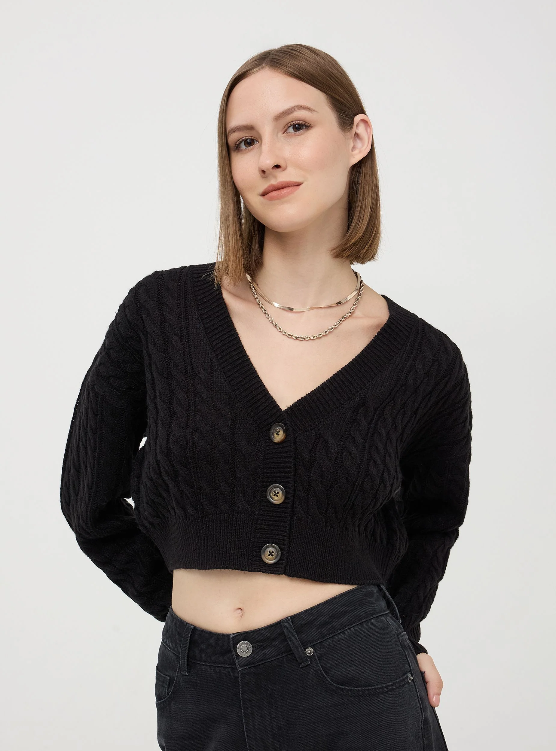 Cardigan crop con motivo a trecce - Image 3