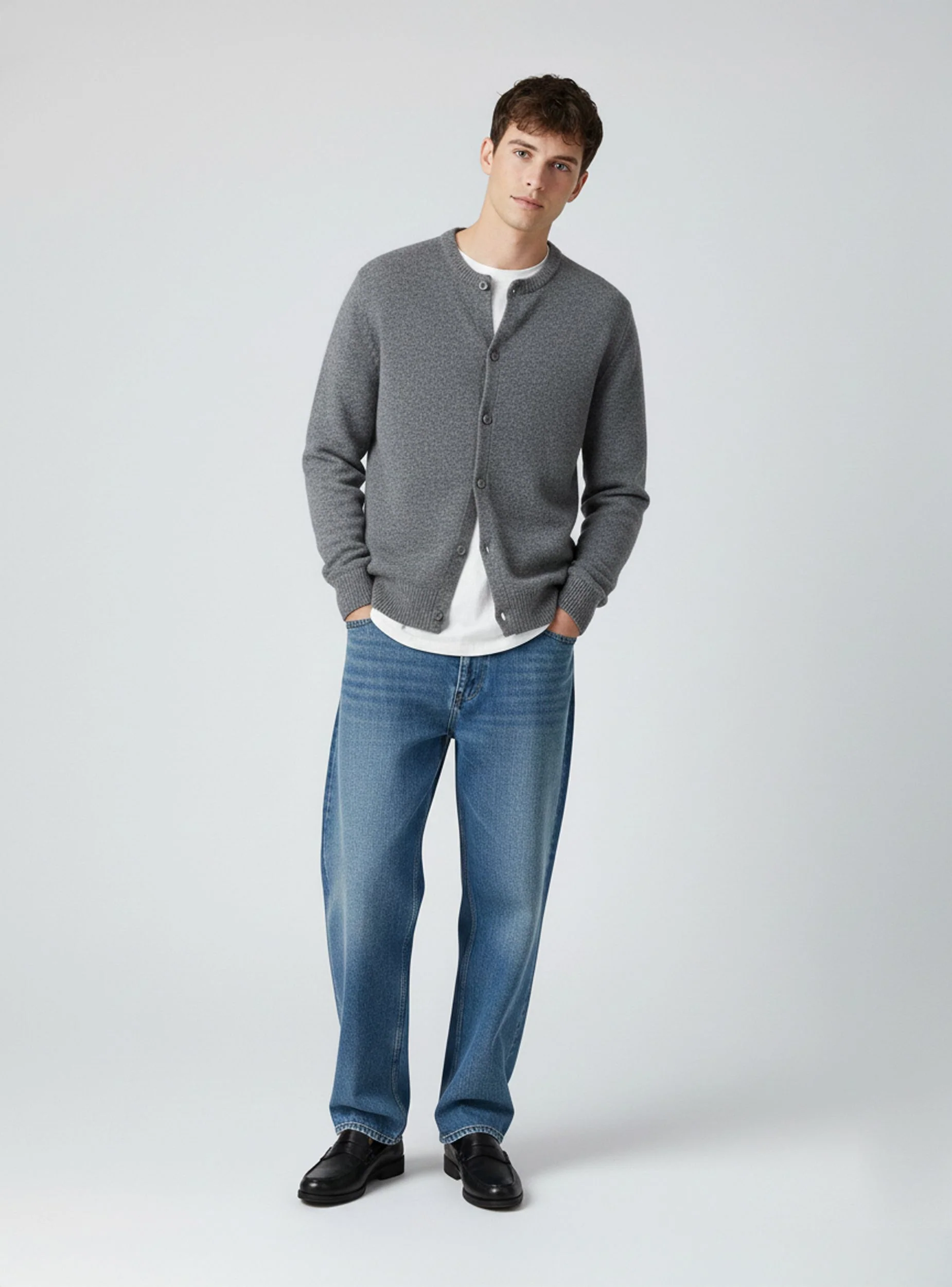 Cardigan girocollo boxy a tinta unita