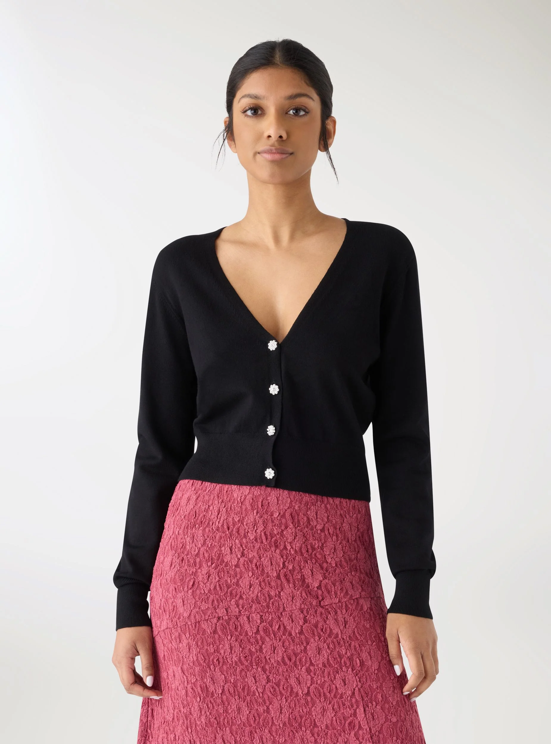 Cardigan scollo a V e bottoni gioiello - Image 2
