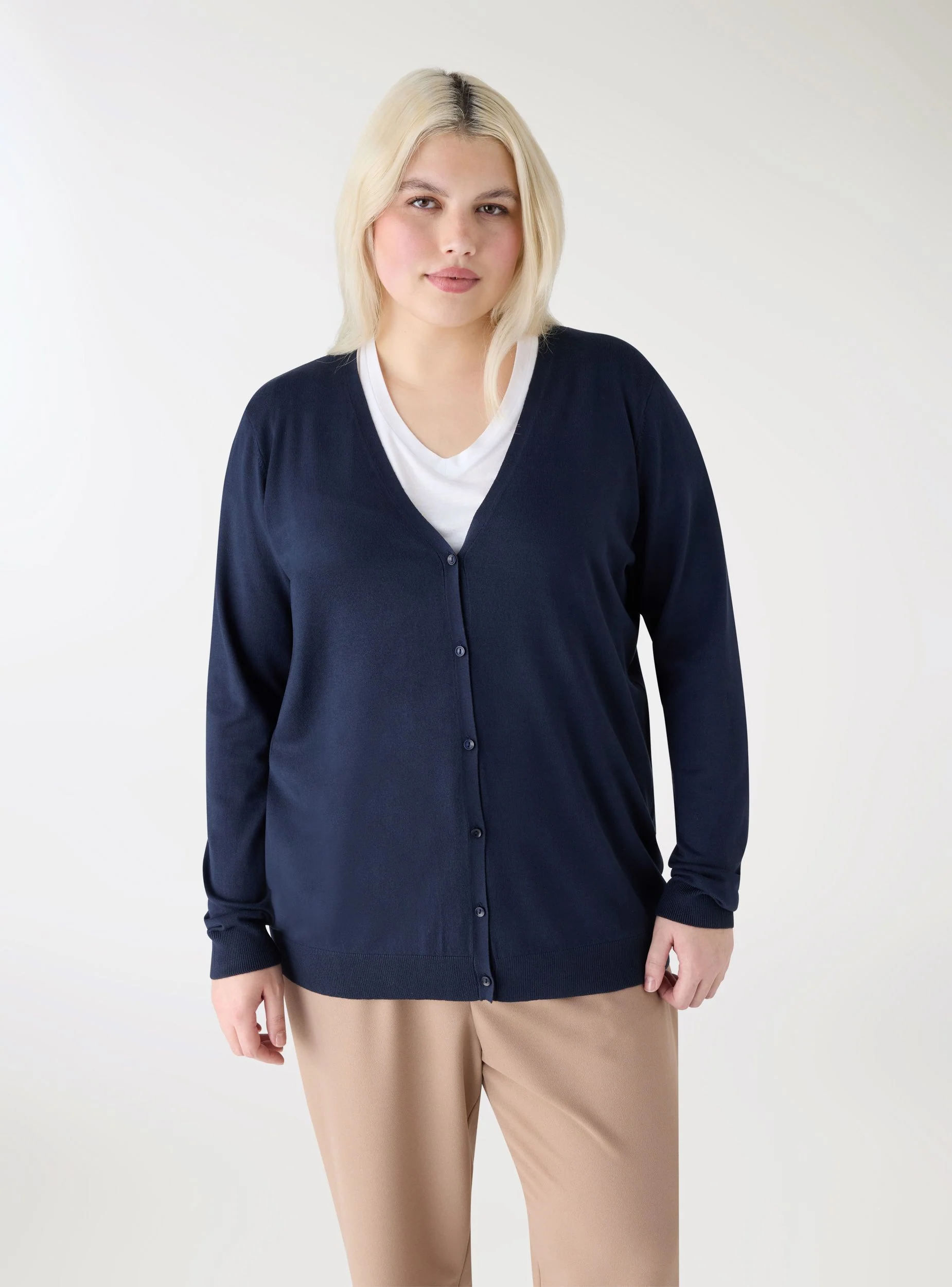 Cardigan scollo a V tinta unita - Image 2