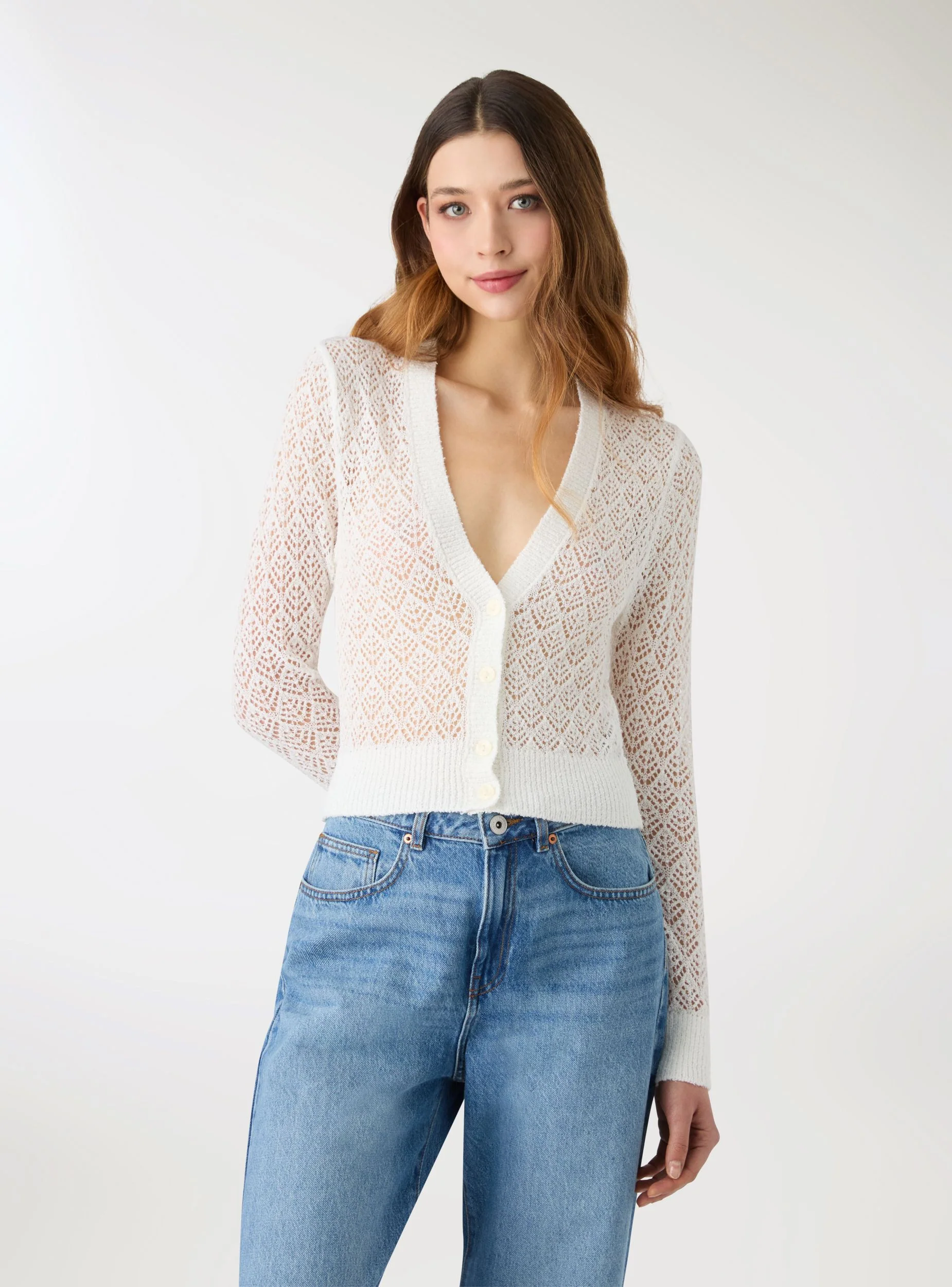 Cardigan traforato scollo a v con bottoni - Image 8