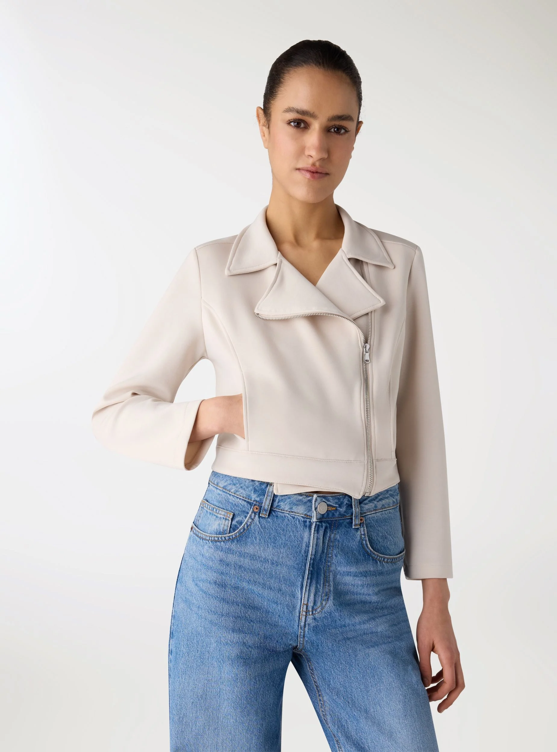 Chiodo crop con zip obliqua - Image 3
