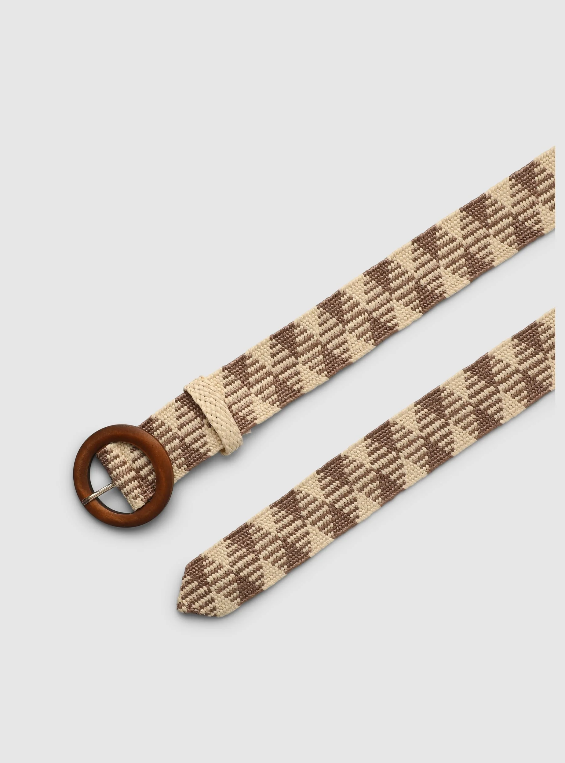 Cintura con fibbia rotonda effetto legno