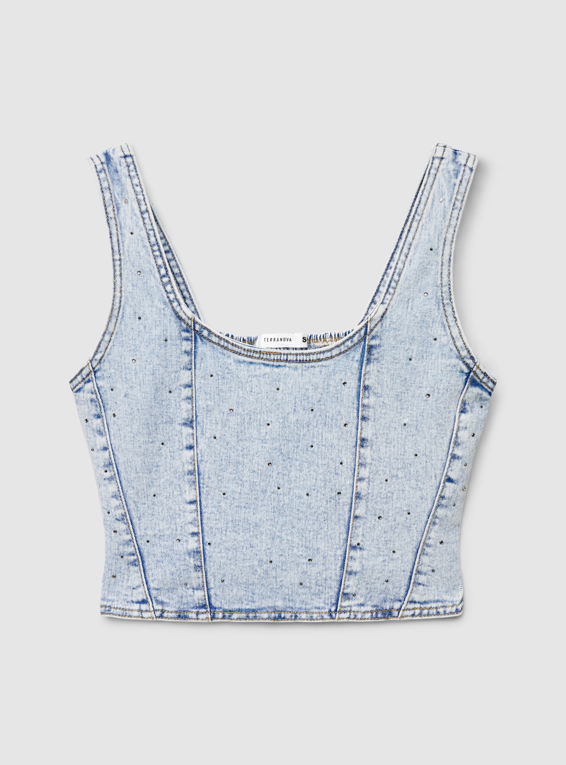 Corsetto in denim con strass - Image 7