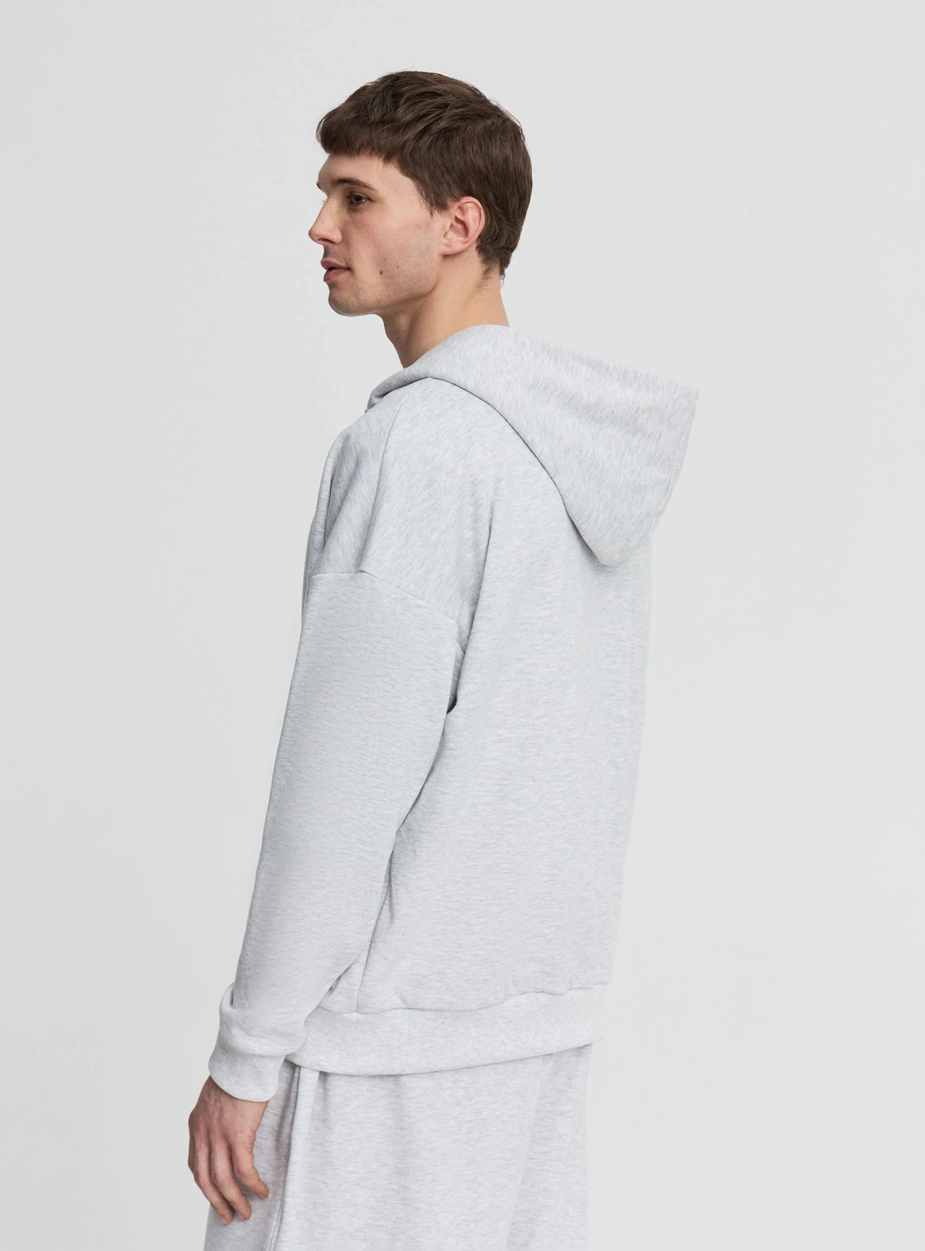 Felpa boxy con cappuccio e zip a tinta unita - Image 3