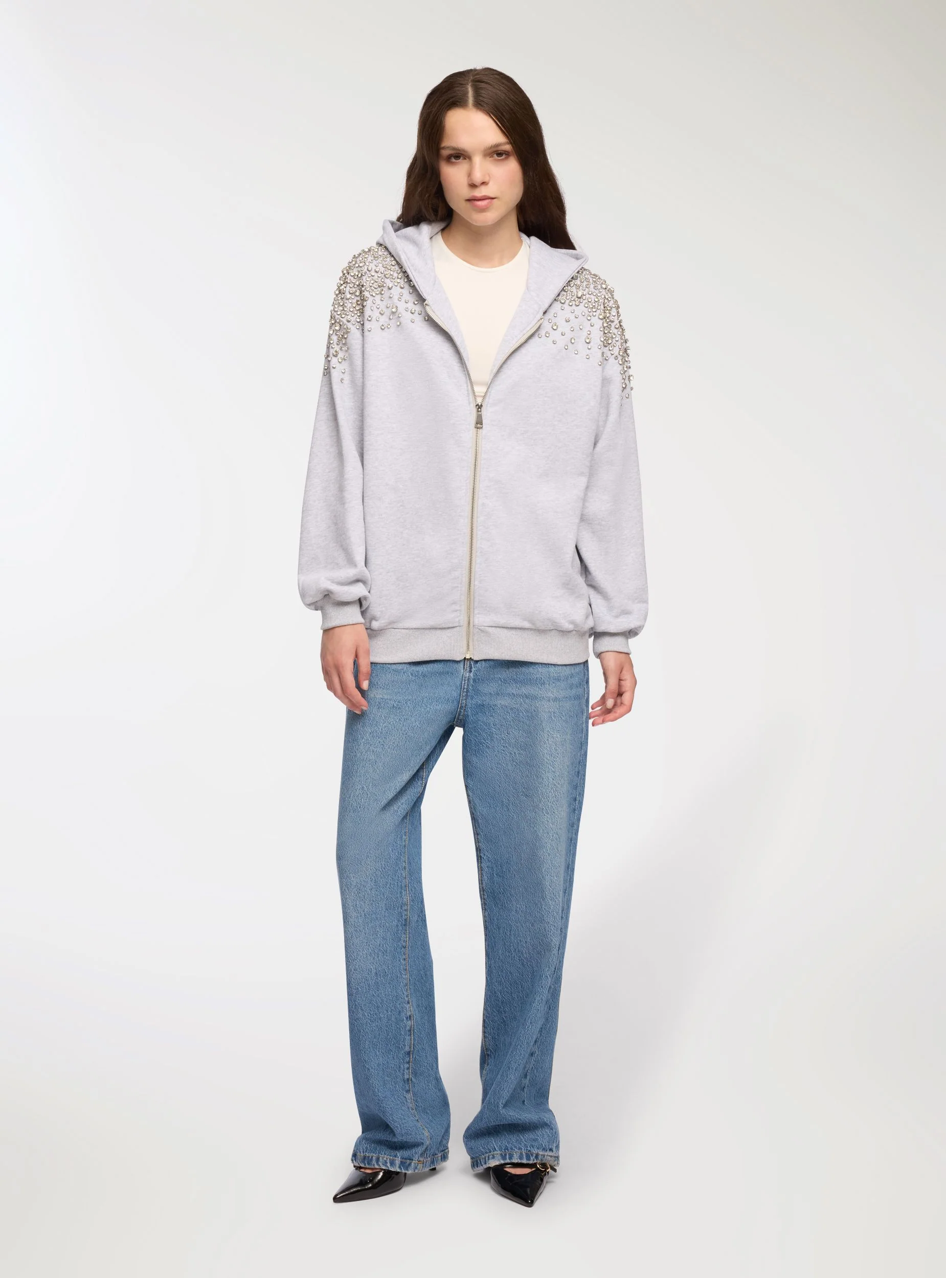 Felpa con cappuccio e zip con strass - Image 4