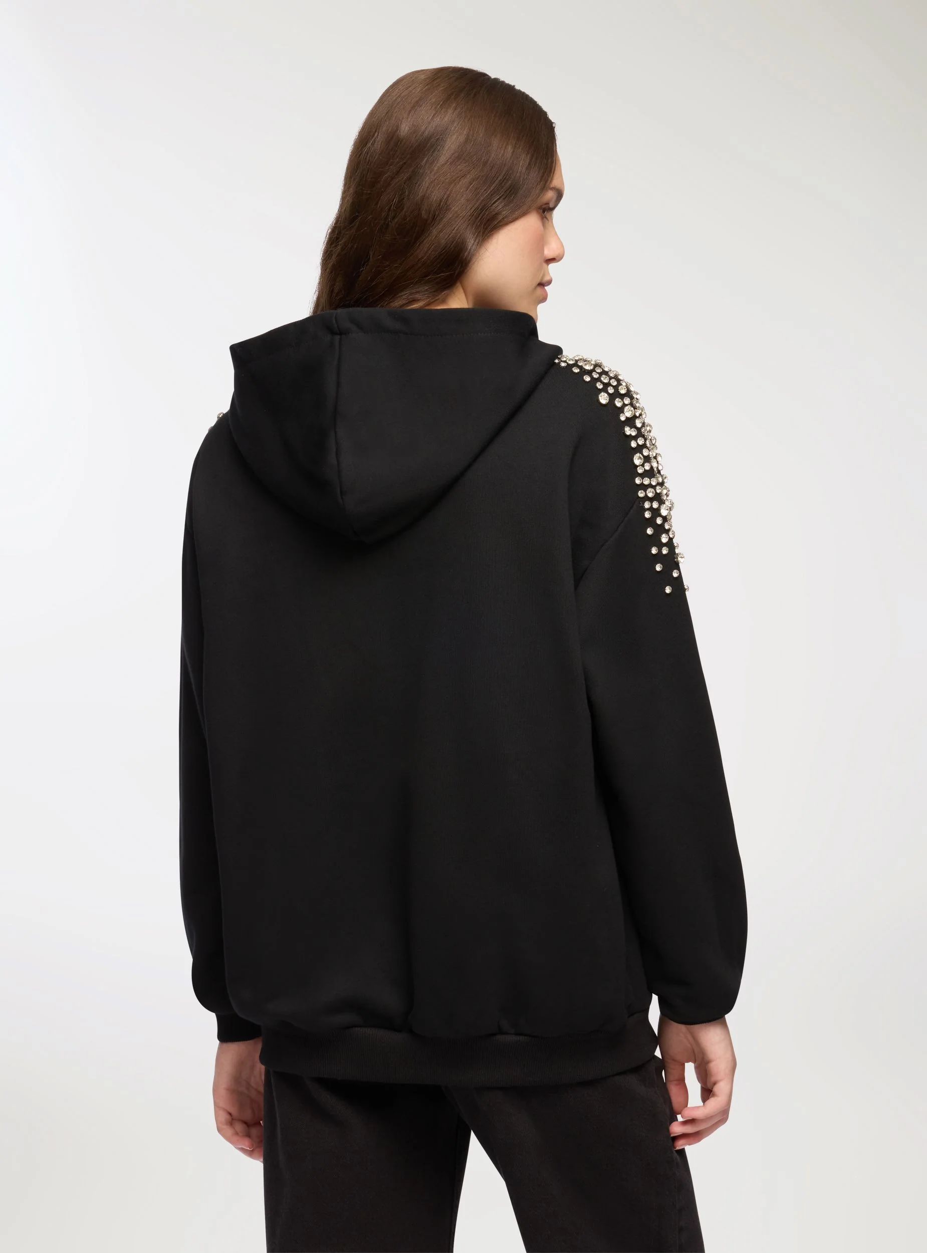 Felpa con cappuccio e zip con strass - Image 3