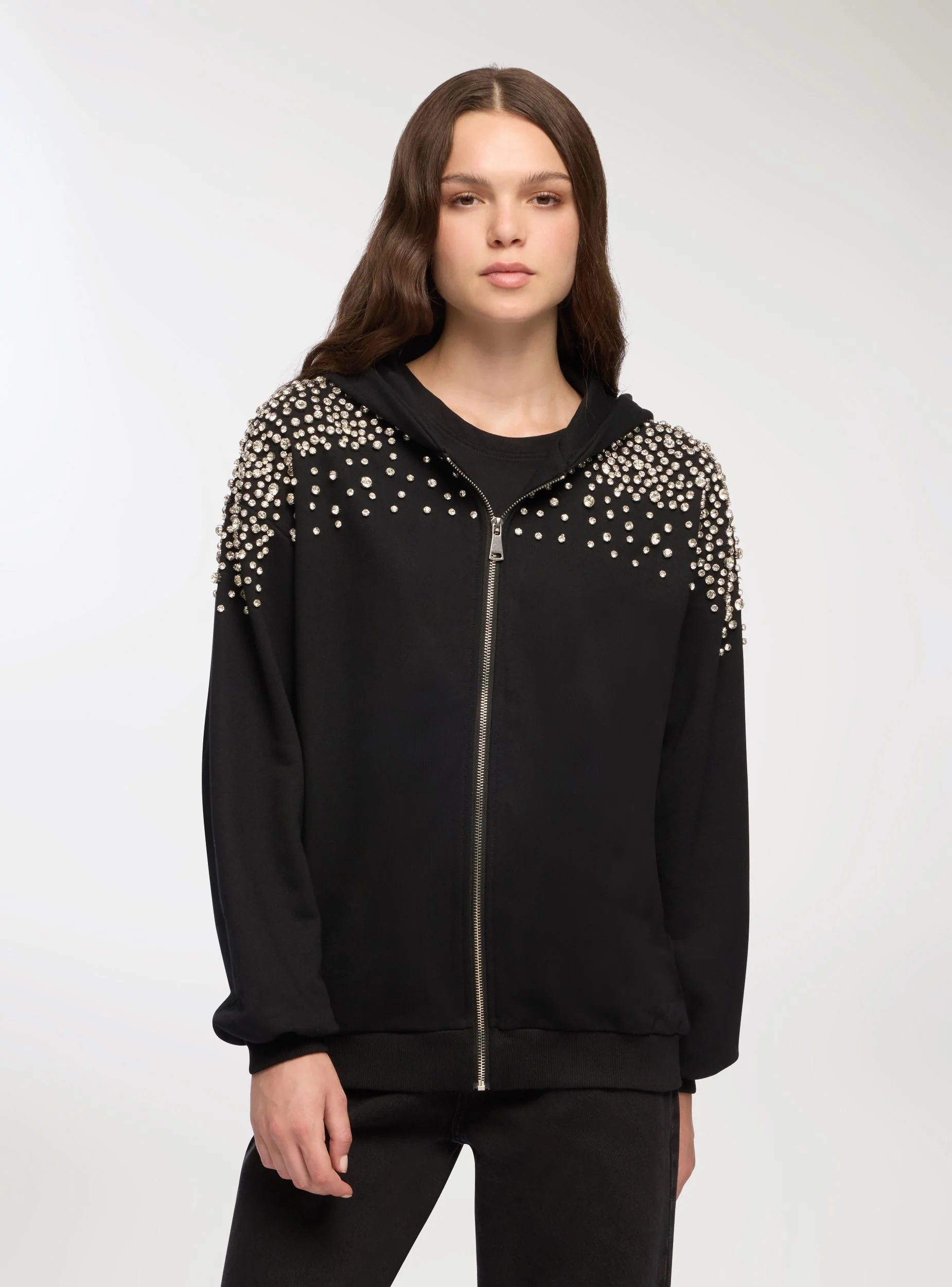 Felpa con cappuccio e zip con strass - Image 4
