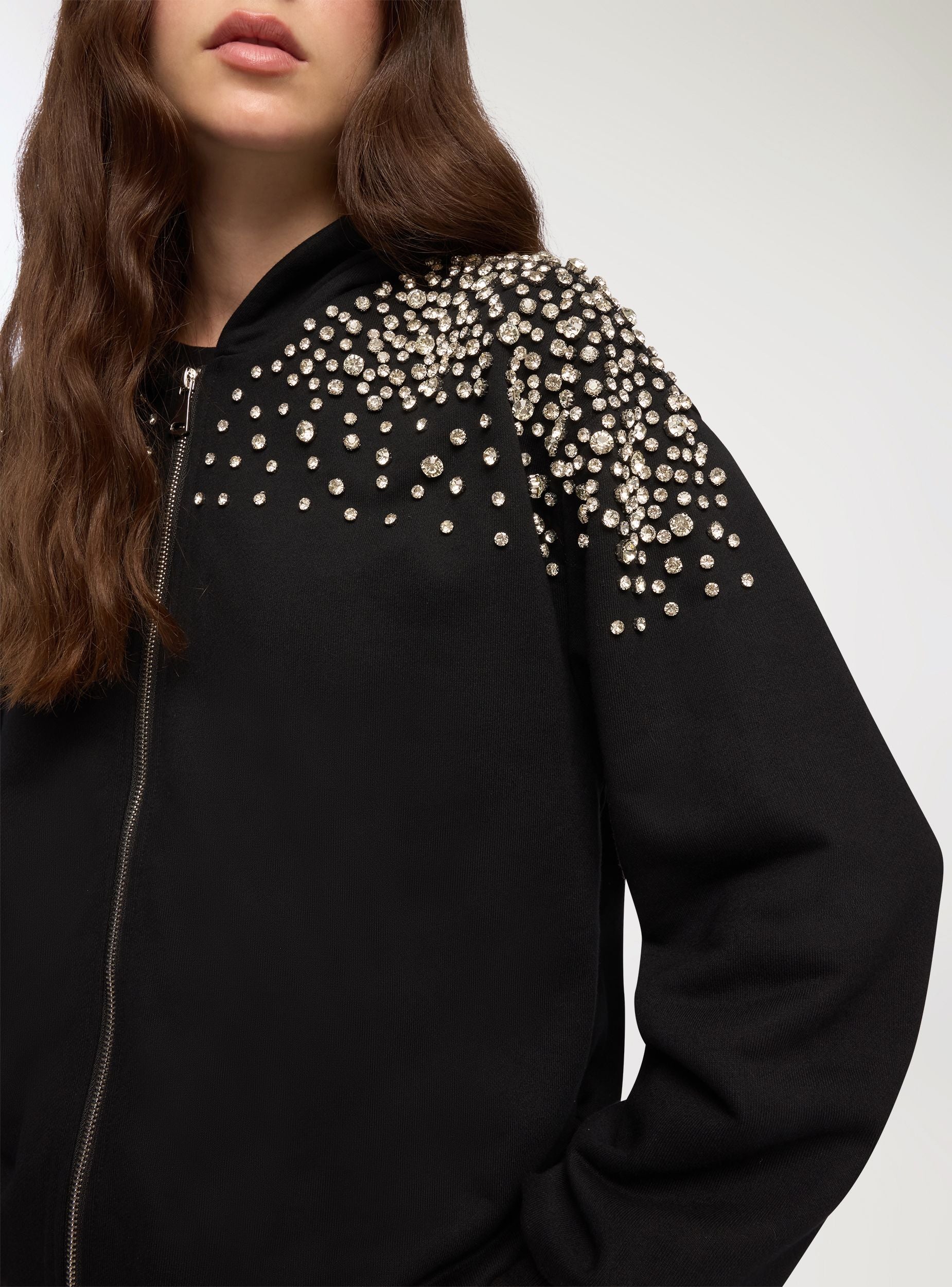 Felpa con cappuccio e zip con strass - Image 7
