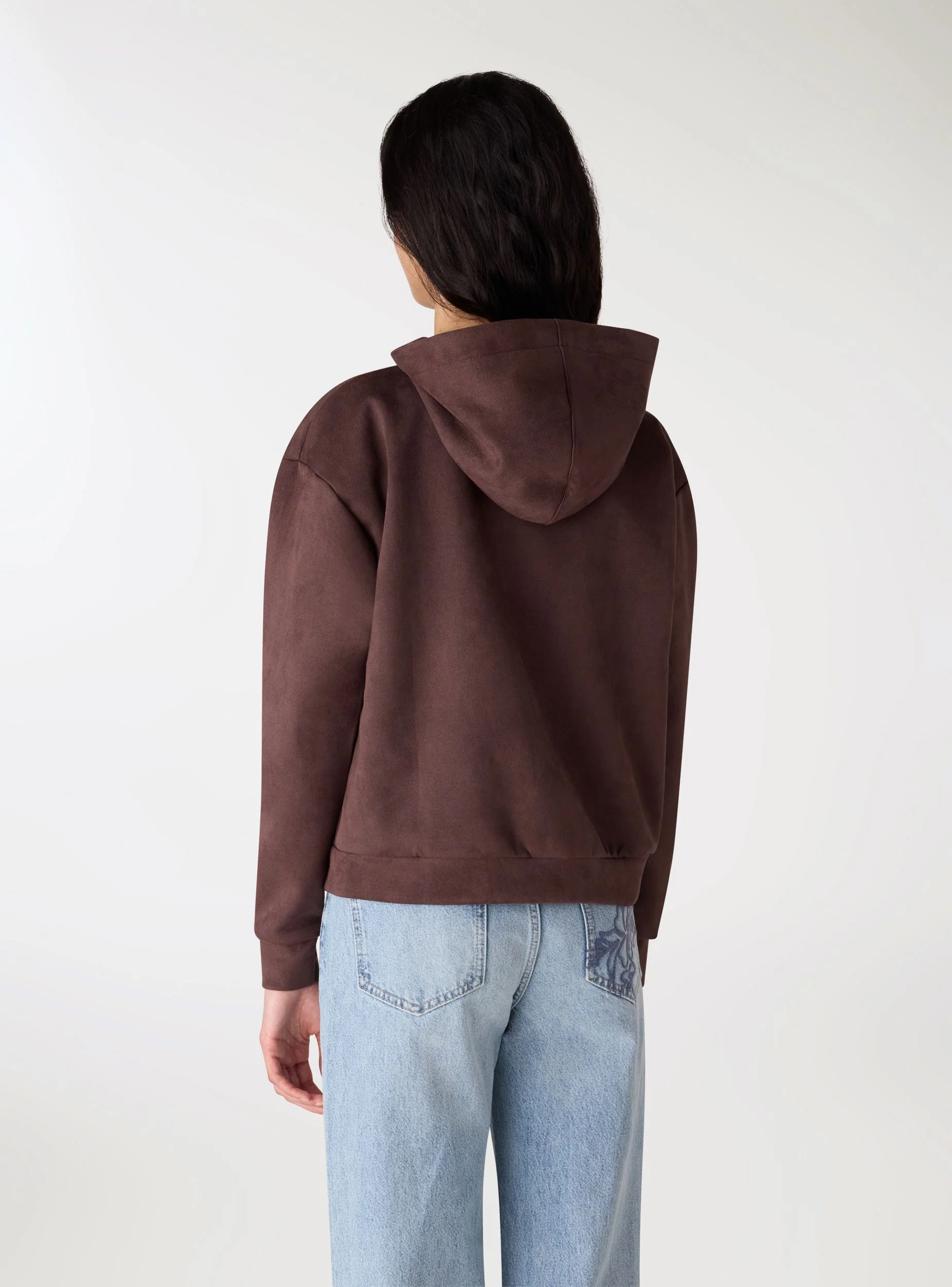 Felpa con cappuccio e zip effetto scamosciato - Image 4