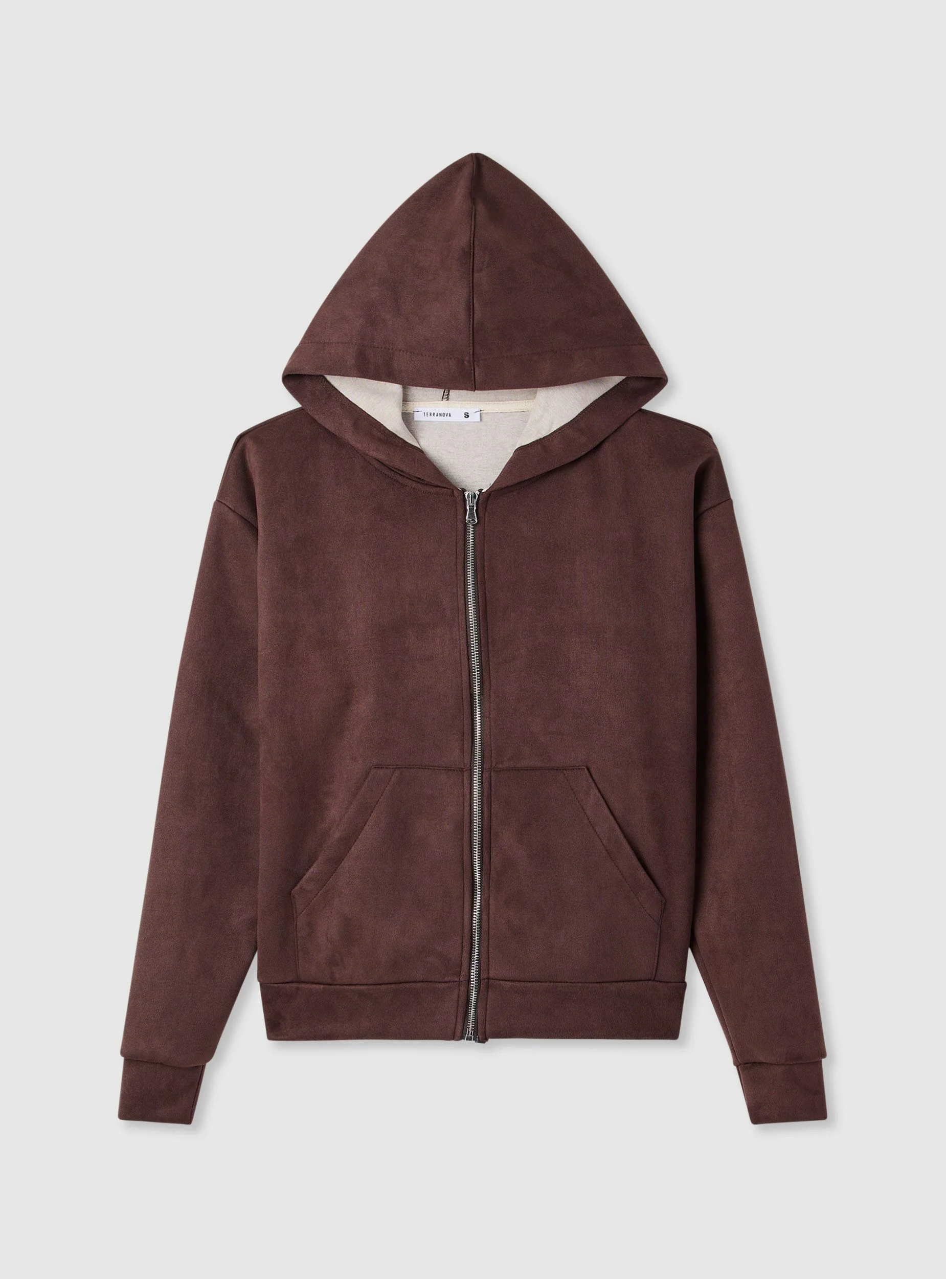 Felpa con cappuccio e zip effetto scamosciato - Image 5
