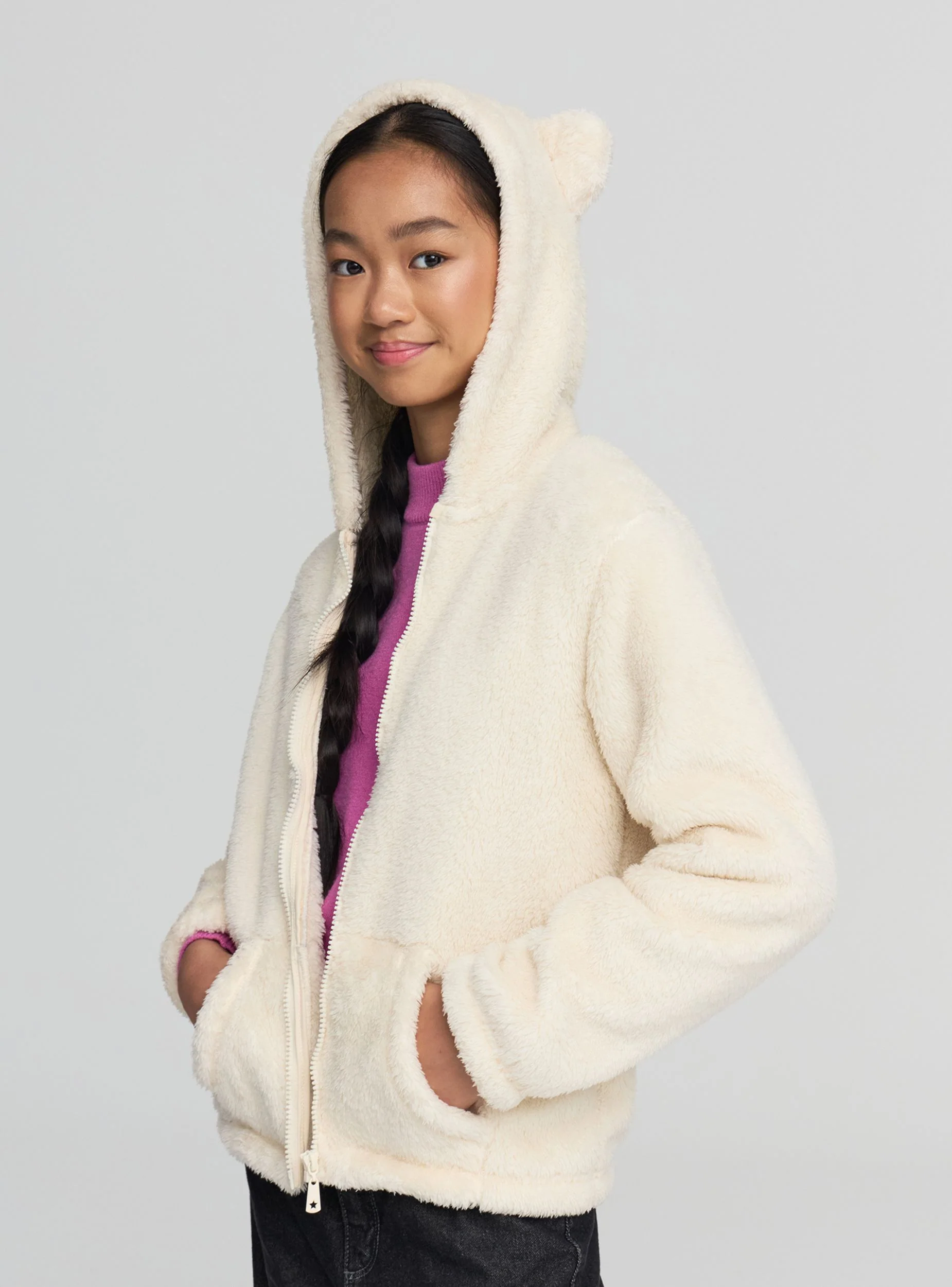 Felpa con cappuccio e zip in sherpa - Image 7