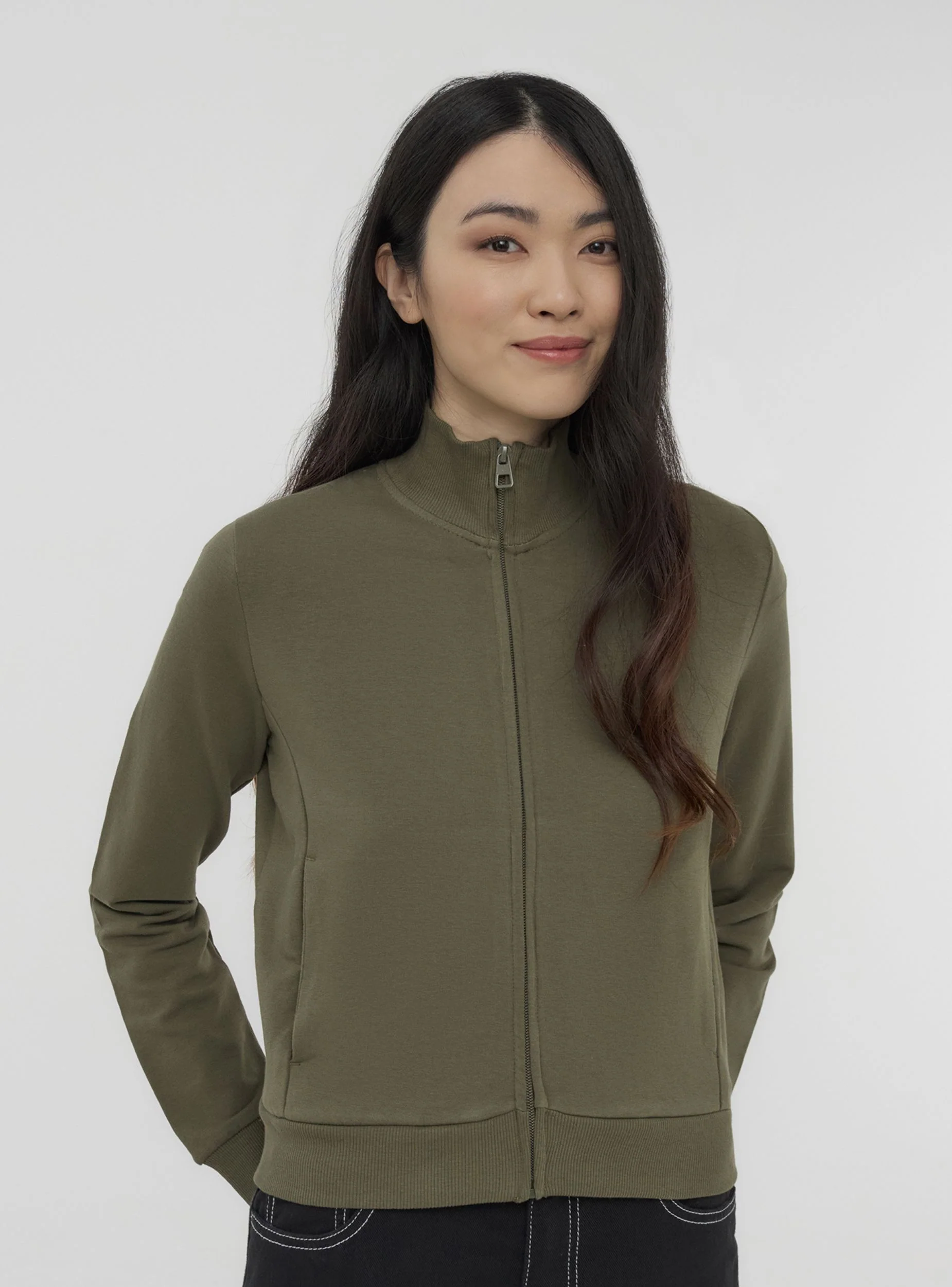 Felpa con zip e collo alto senza cappuccio