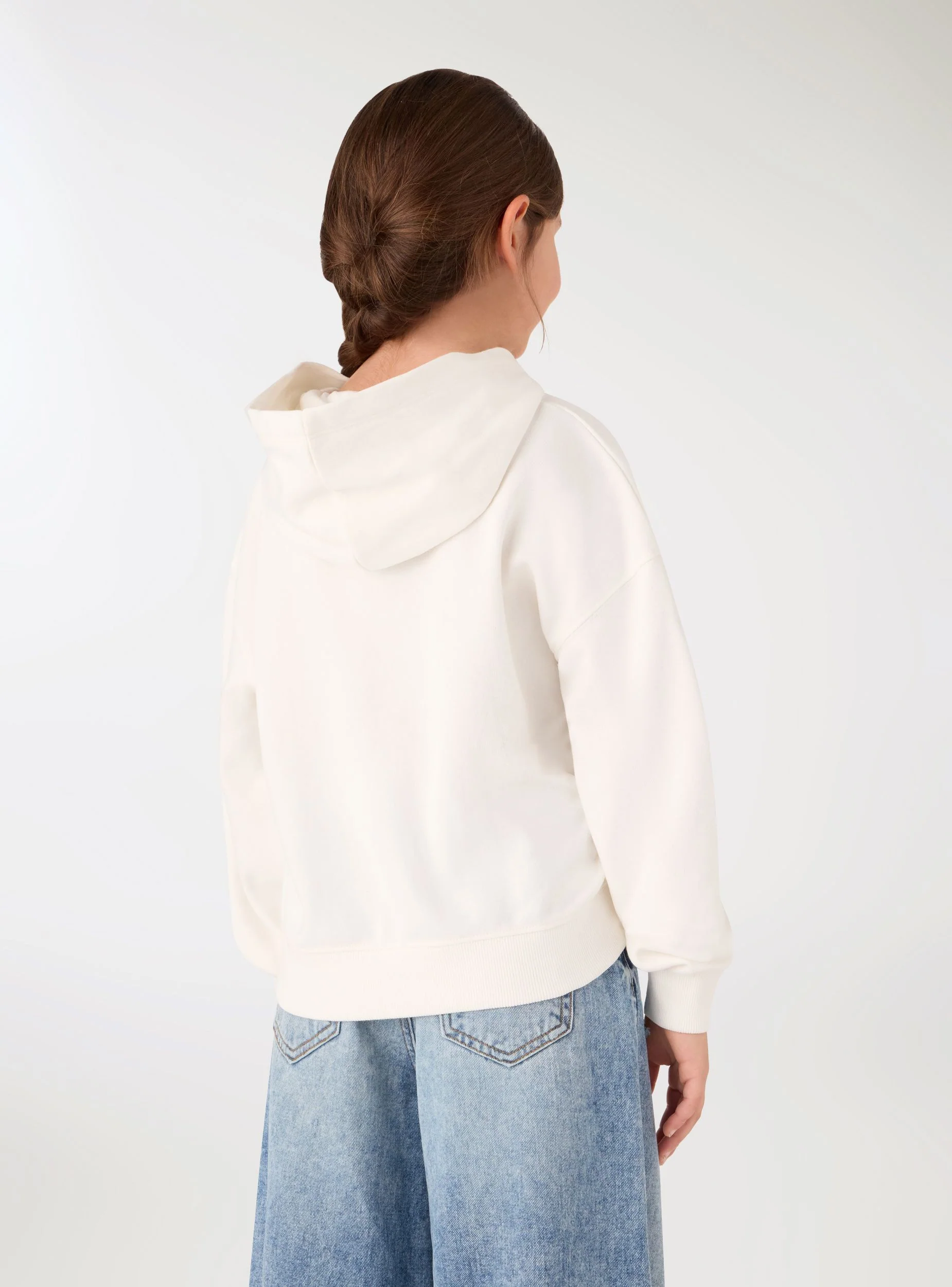 Felpa crop con cappuccio e stampa college