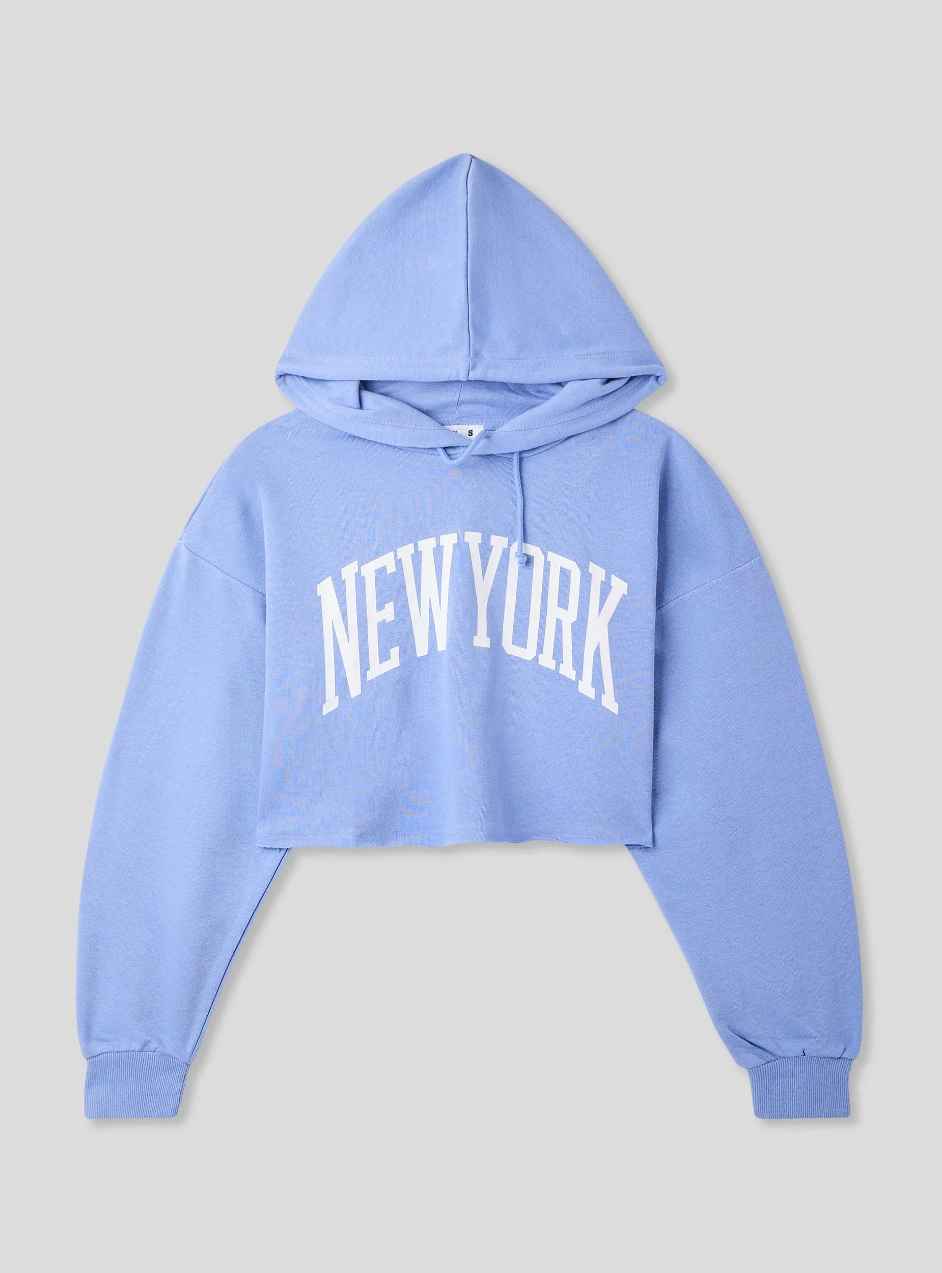 Felpa crop con cappuccio e stampa New York - Image 5
