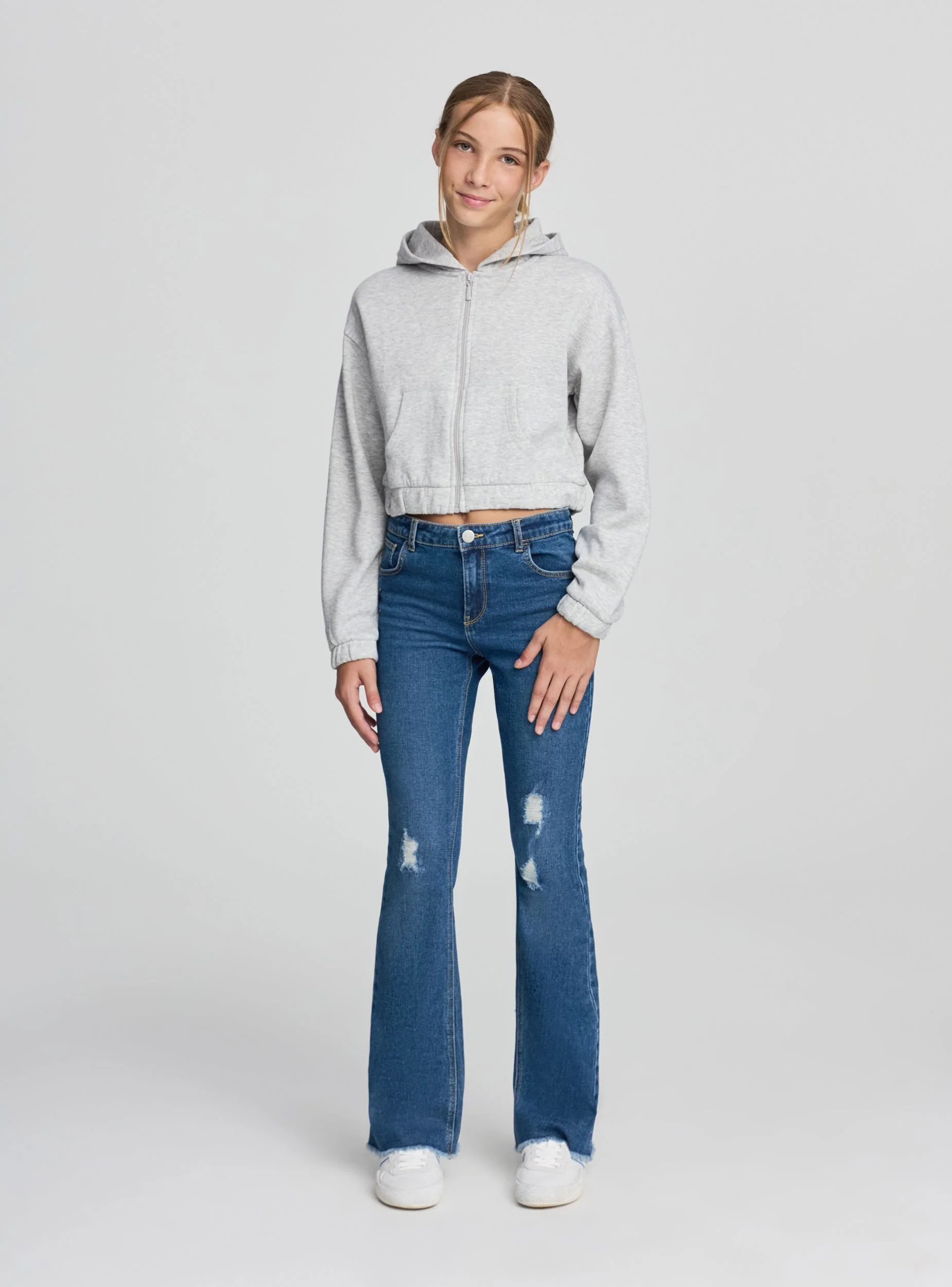 Felpa crop con cappuccio e zip