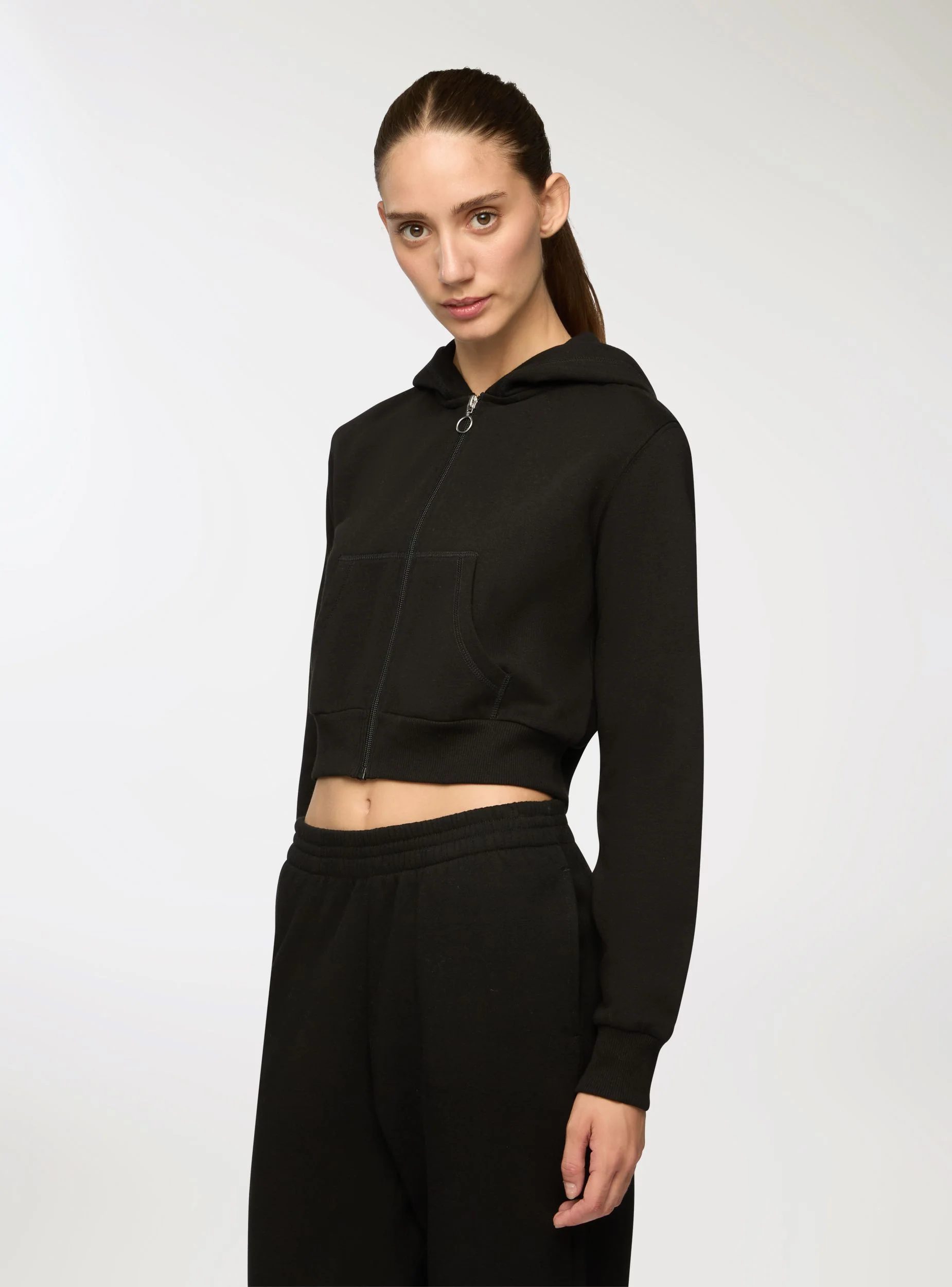 Felpa crop con cappuccio e zip