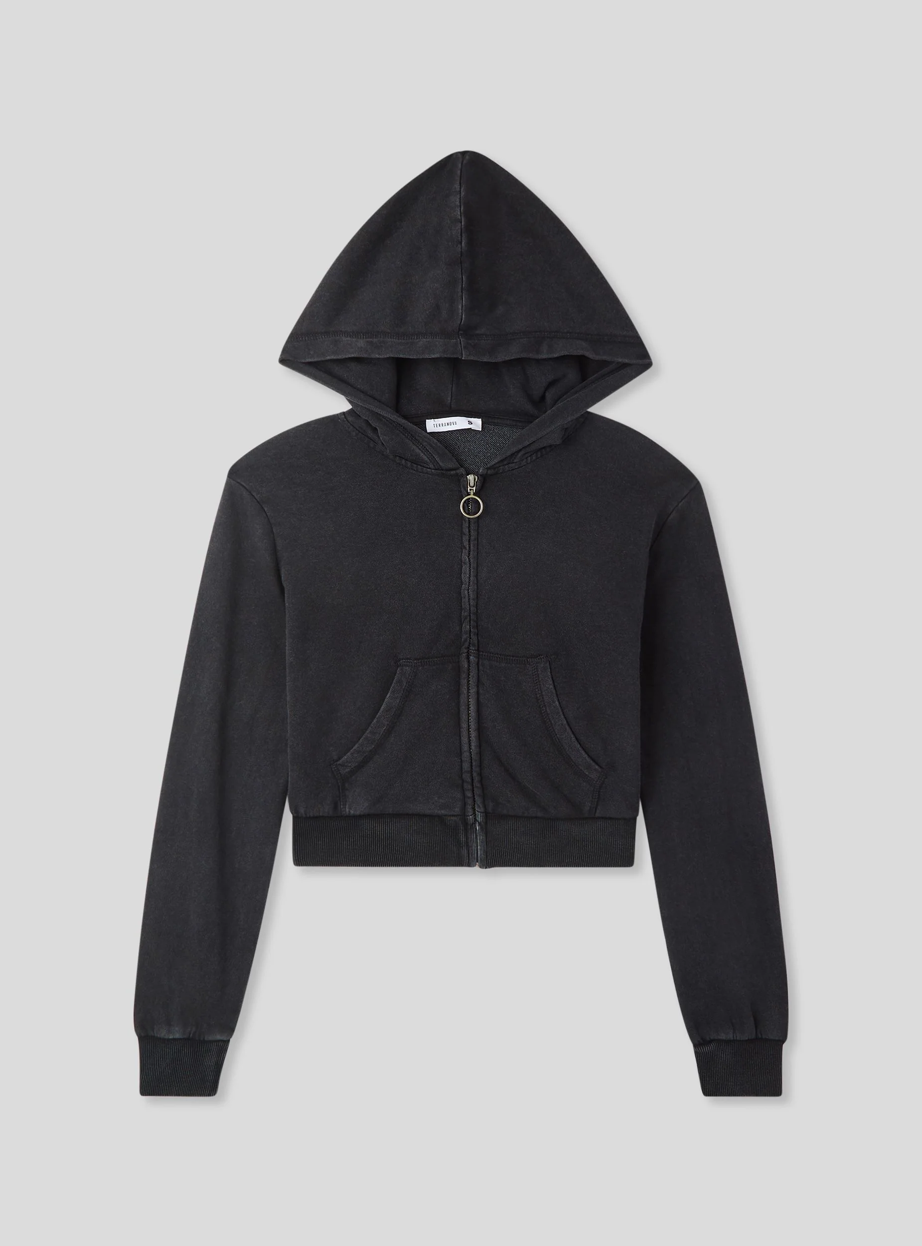 Felpa crop garment-dyed con cappuccio e zip - Image 4