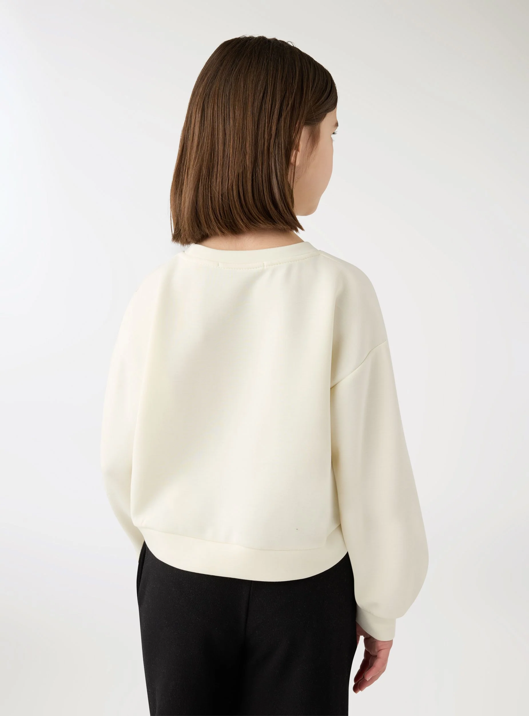 Felpa crop girocollo con patch in pizzo