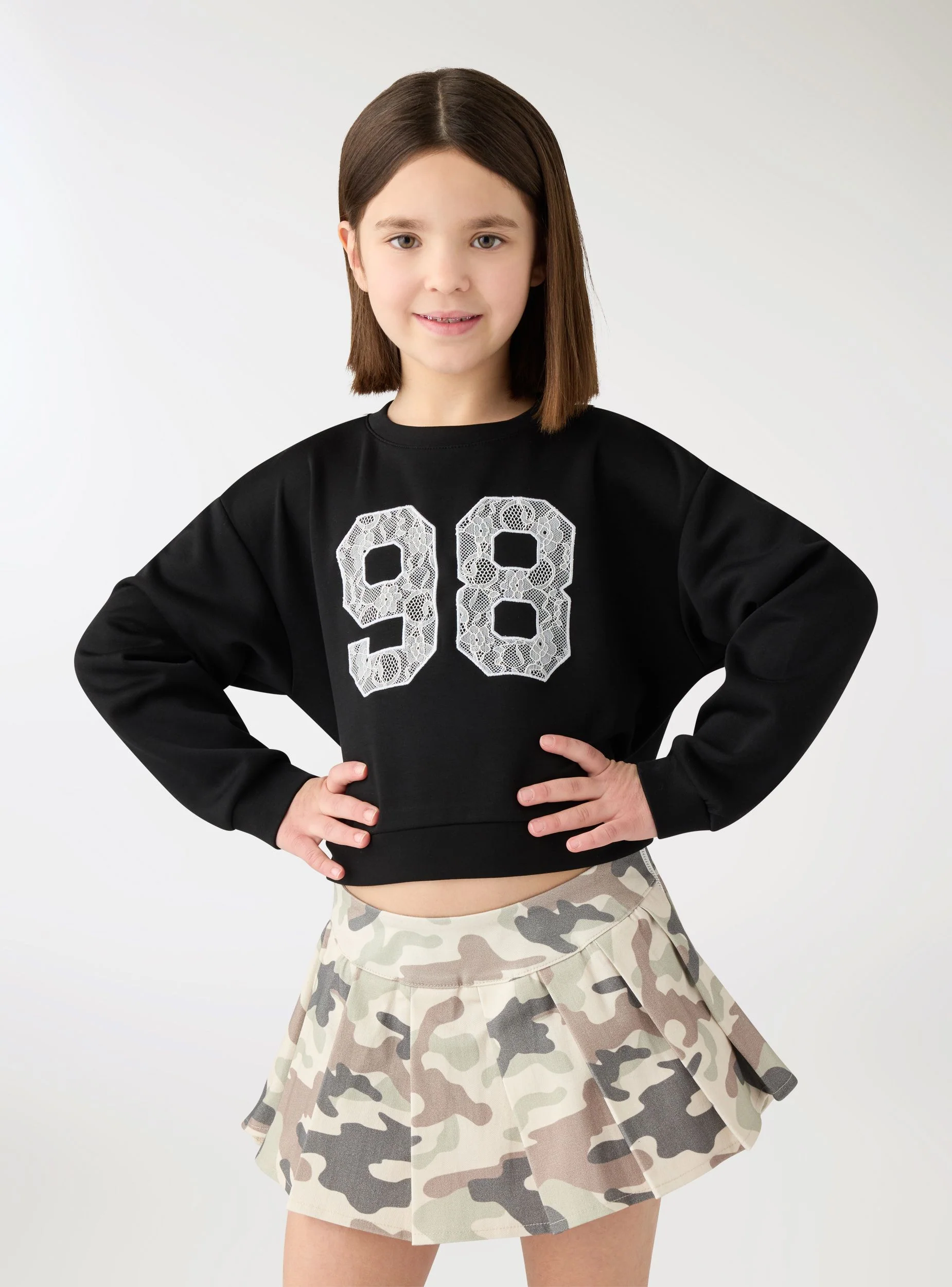 Felpa crop girocollo con patch in pizzo - Image 8