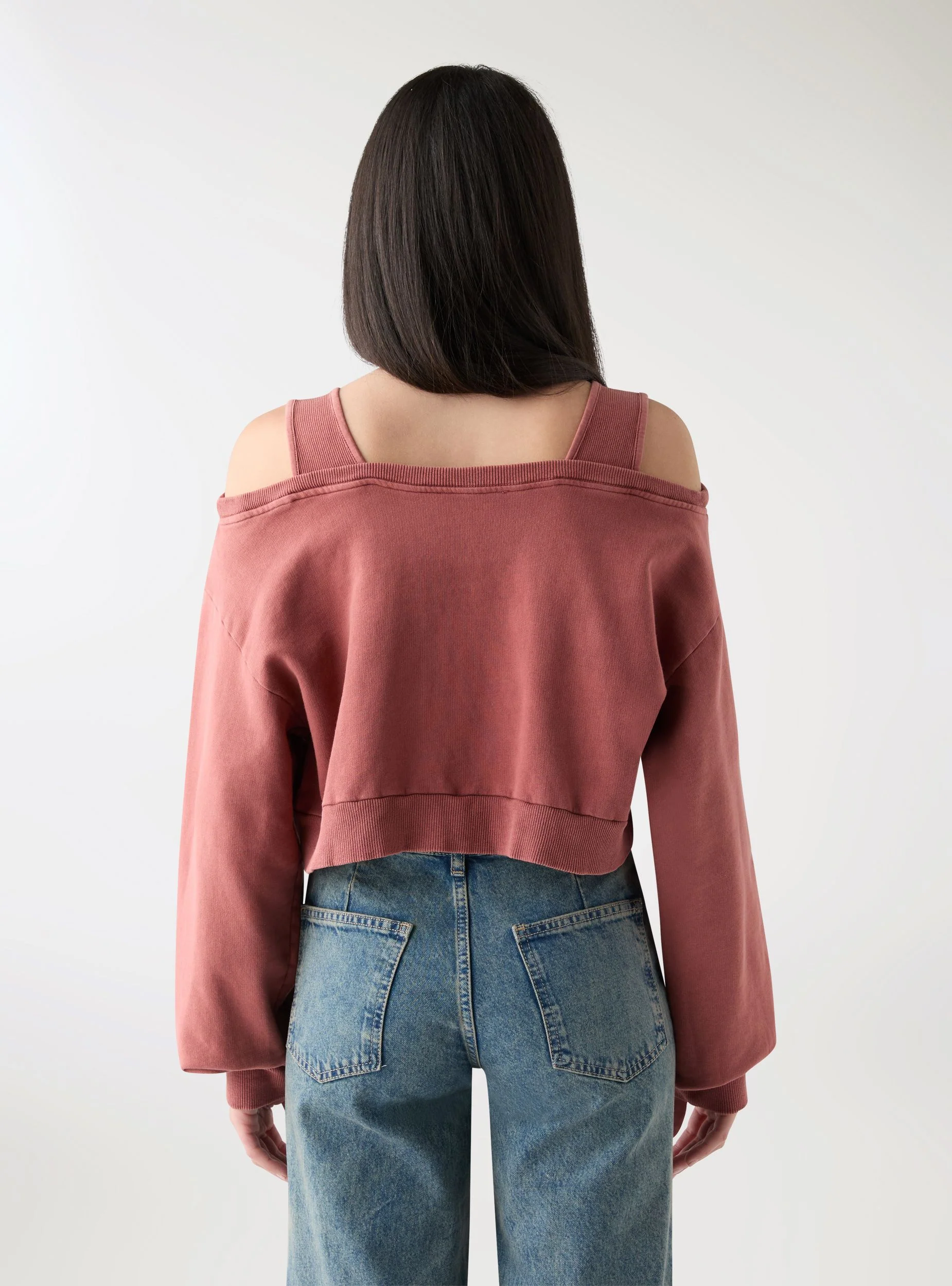 Felpa crop spalle scoperte con scritta - Image 3