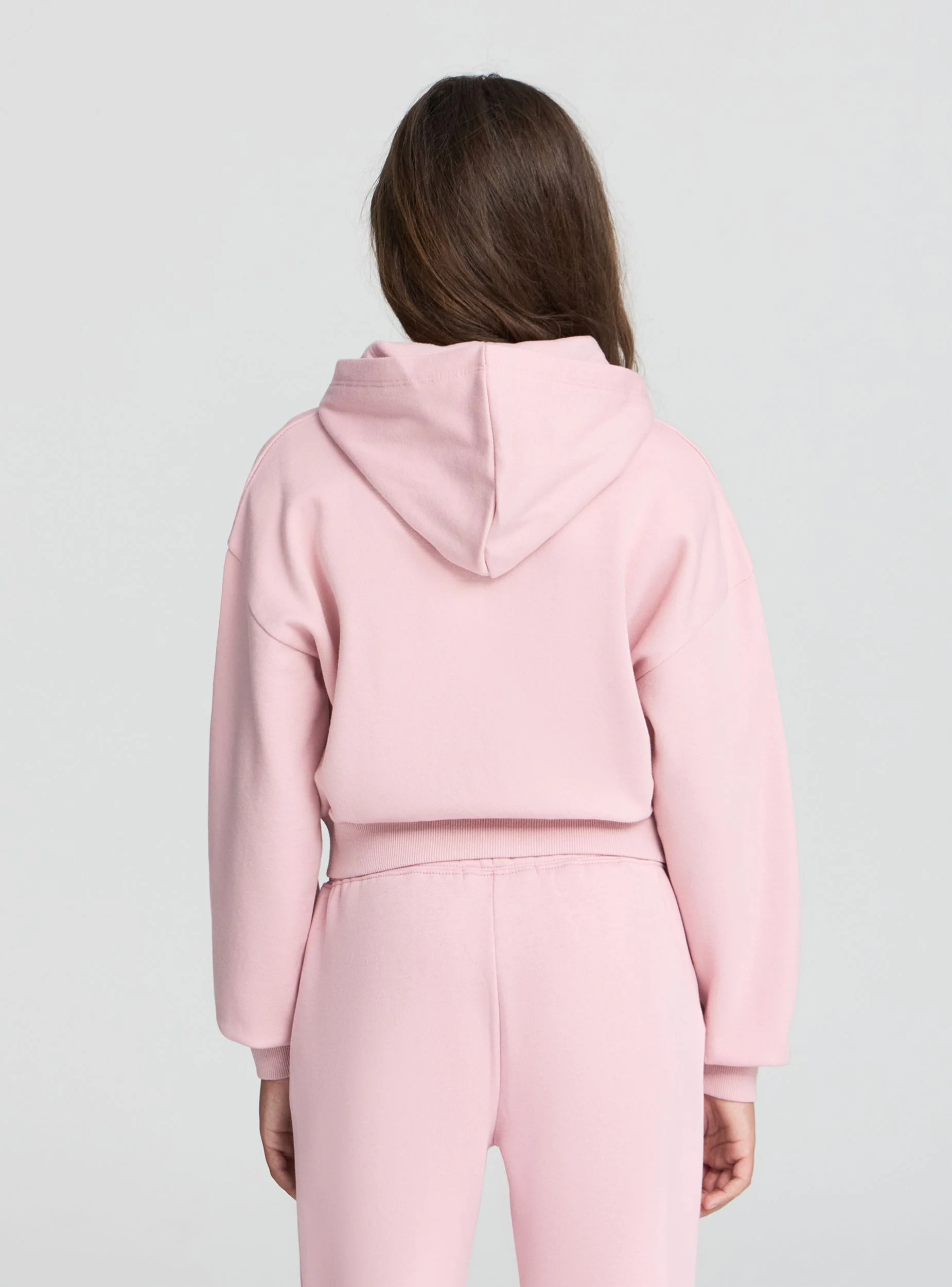 Felpa crop stampa college con cappuccio e zip - Image 3