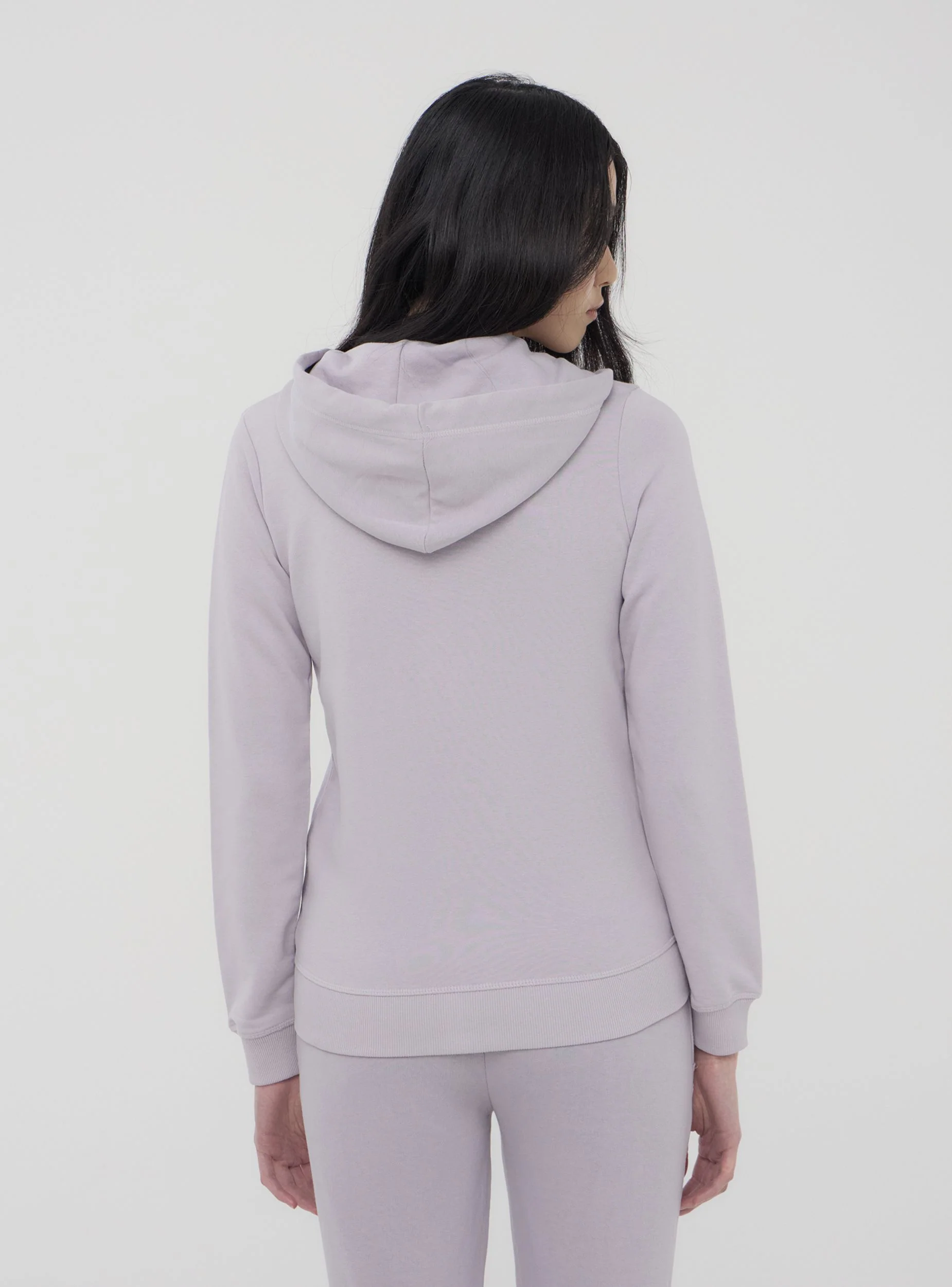 Felpa leggera tinta unita con cappuccio, coulisse e zip - Image 3