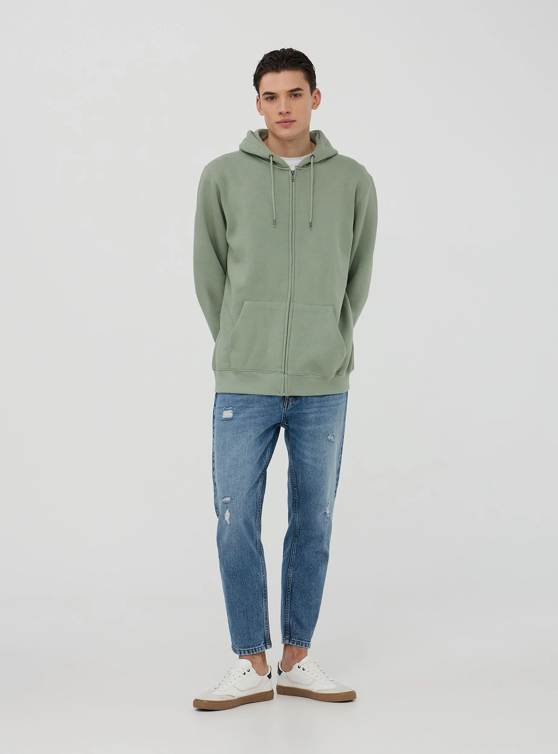 Felpa pesante con zip e cappuccio
