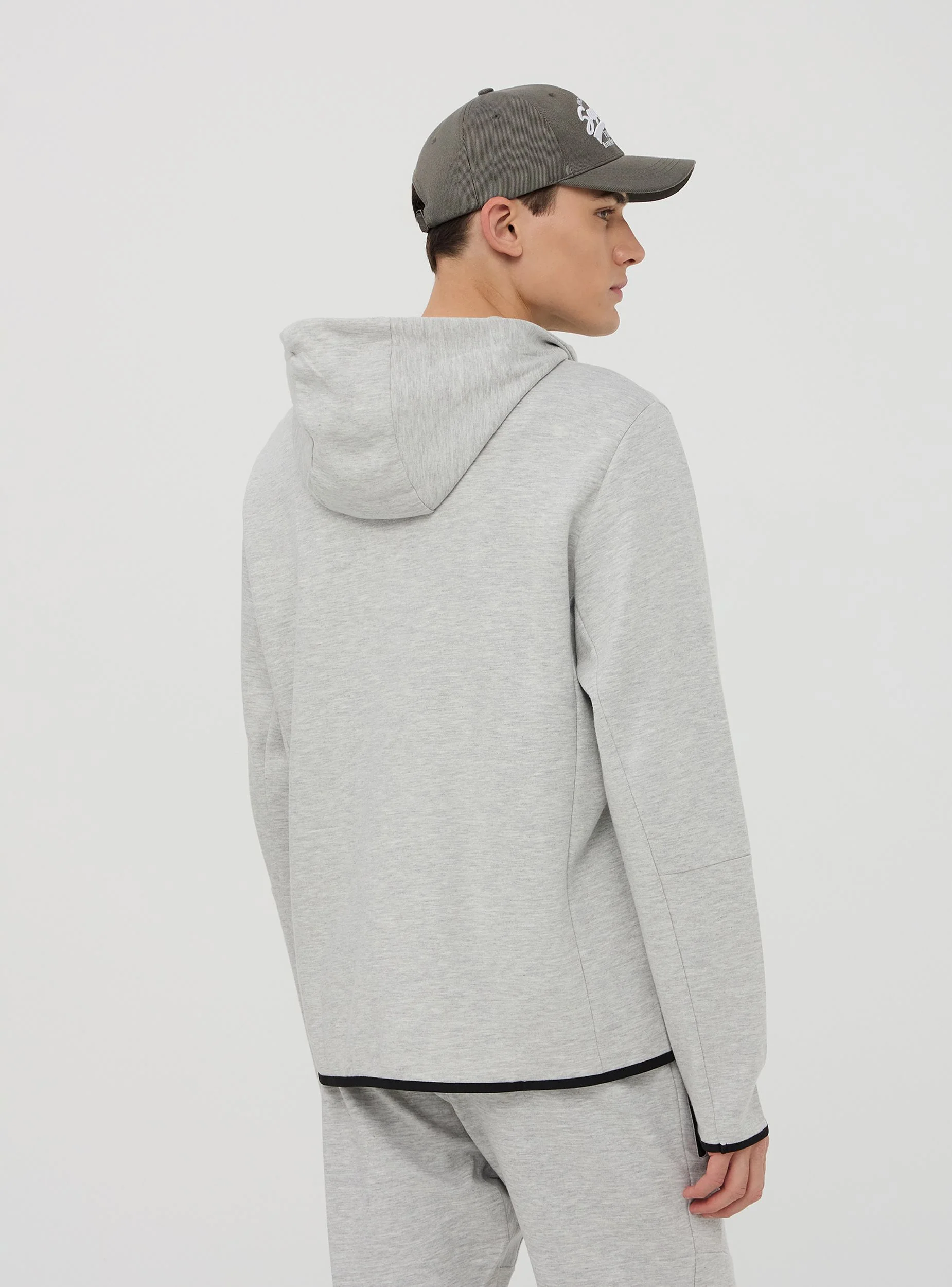 Felpa tecnica con cappuccio e zip in misto cotone pesante - Image 3