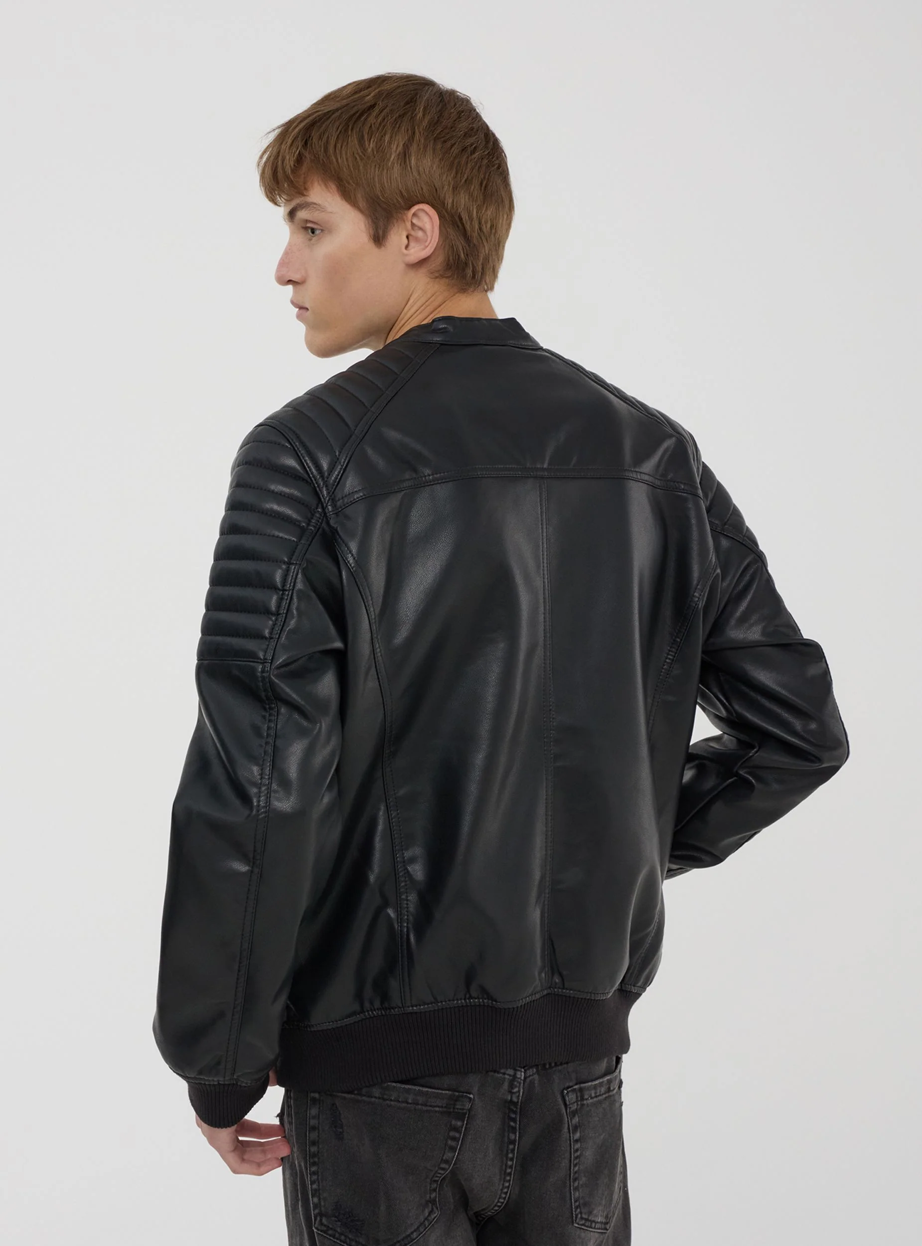 Giacca biker in similpelle con colletto coreano - Image 2