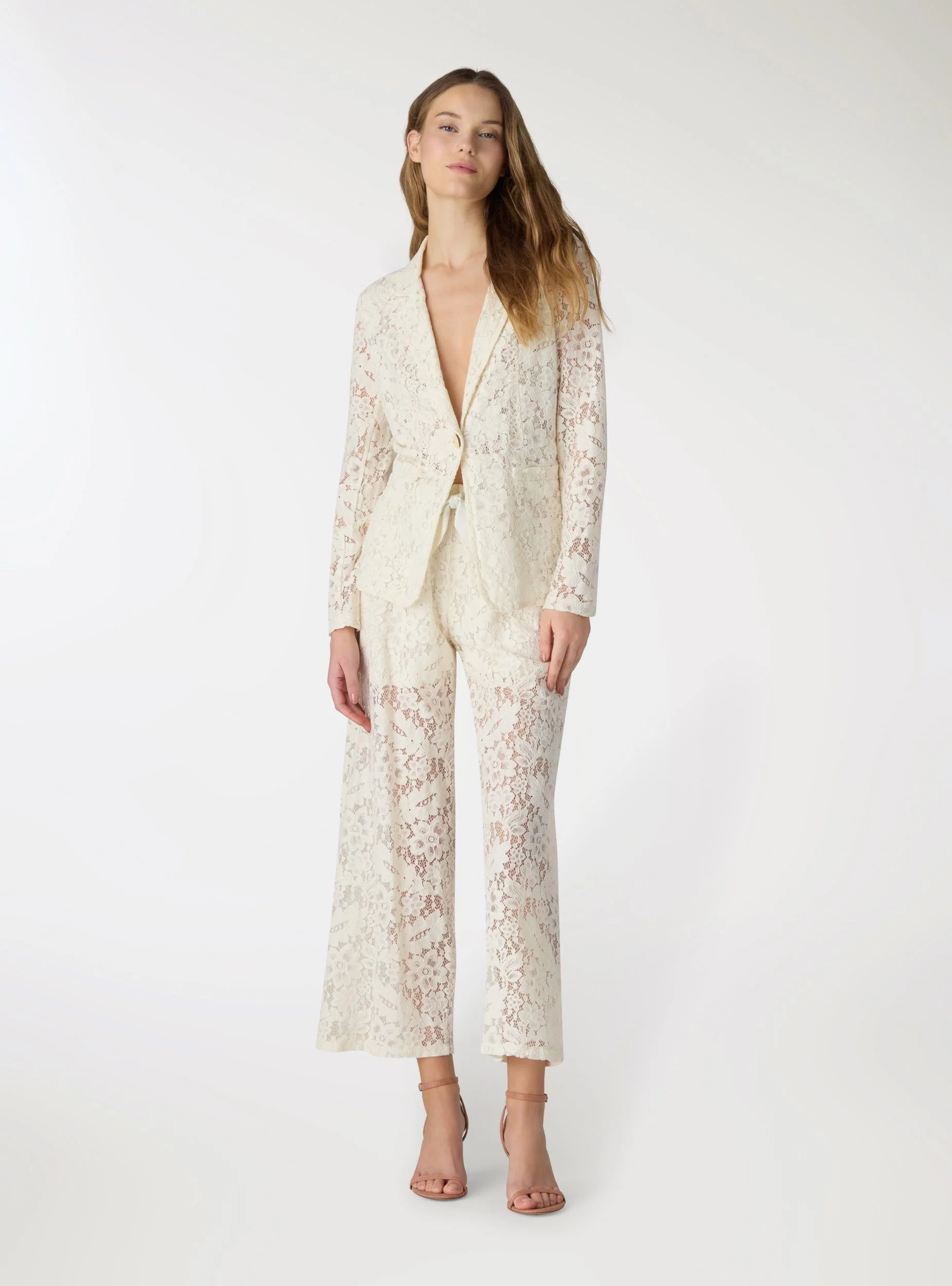 Giacca blazer in pizzo con bottone singolo - Image 2