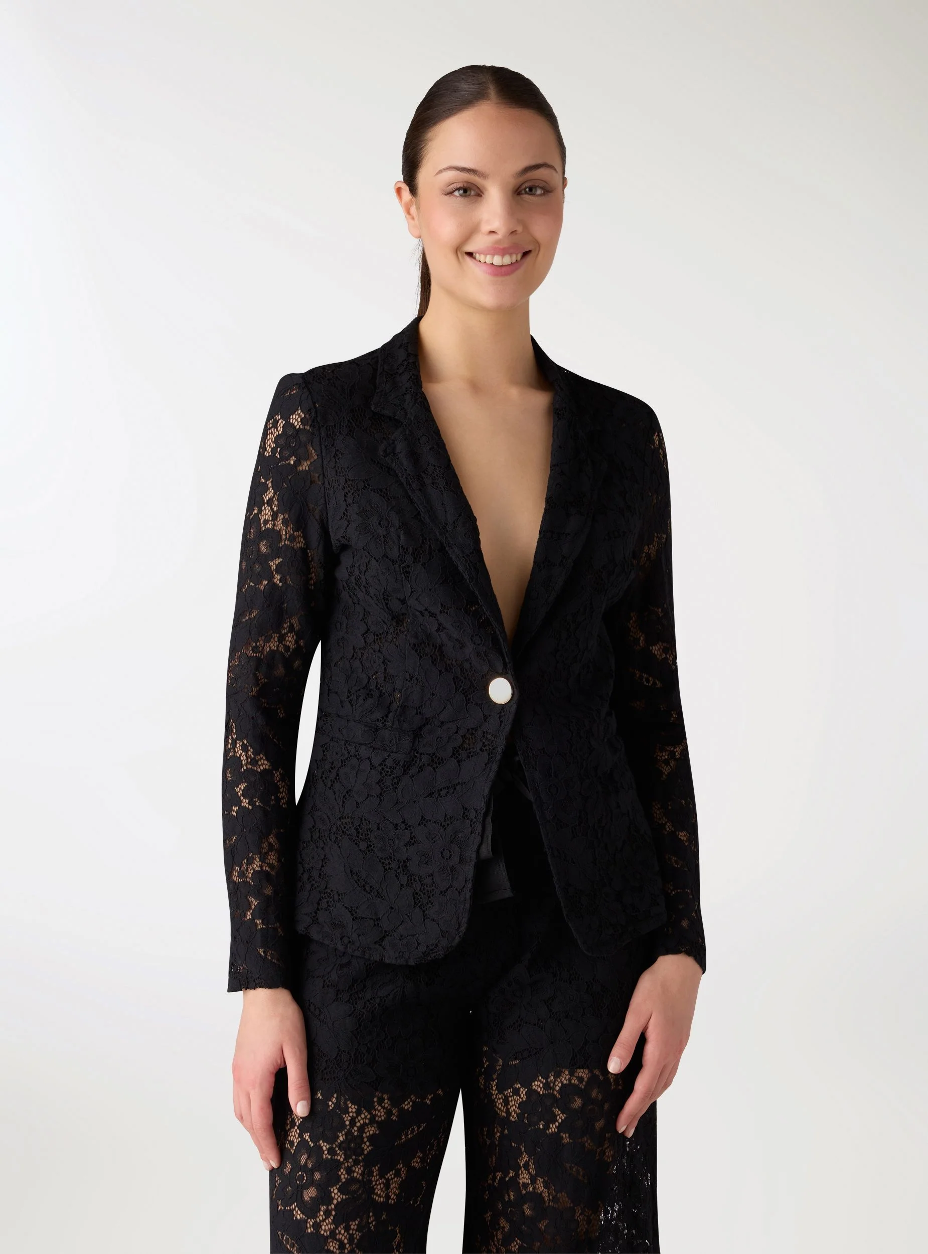 Giacca blazer in pizzo con bottone singolo