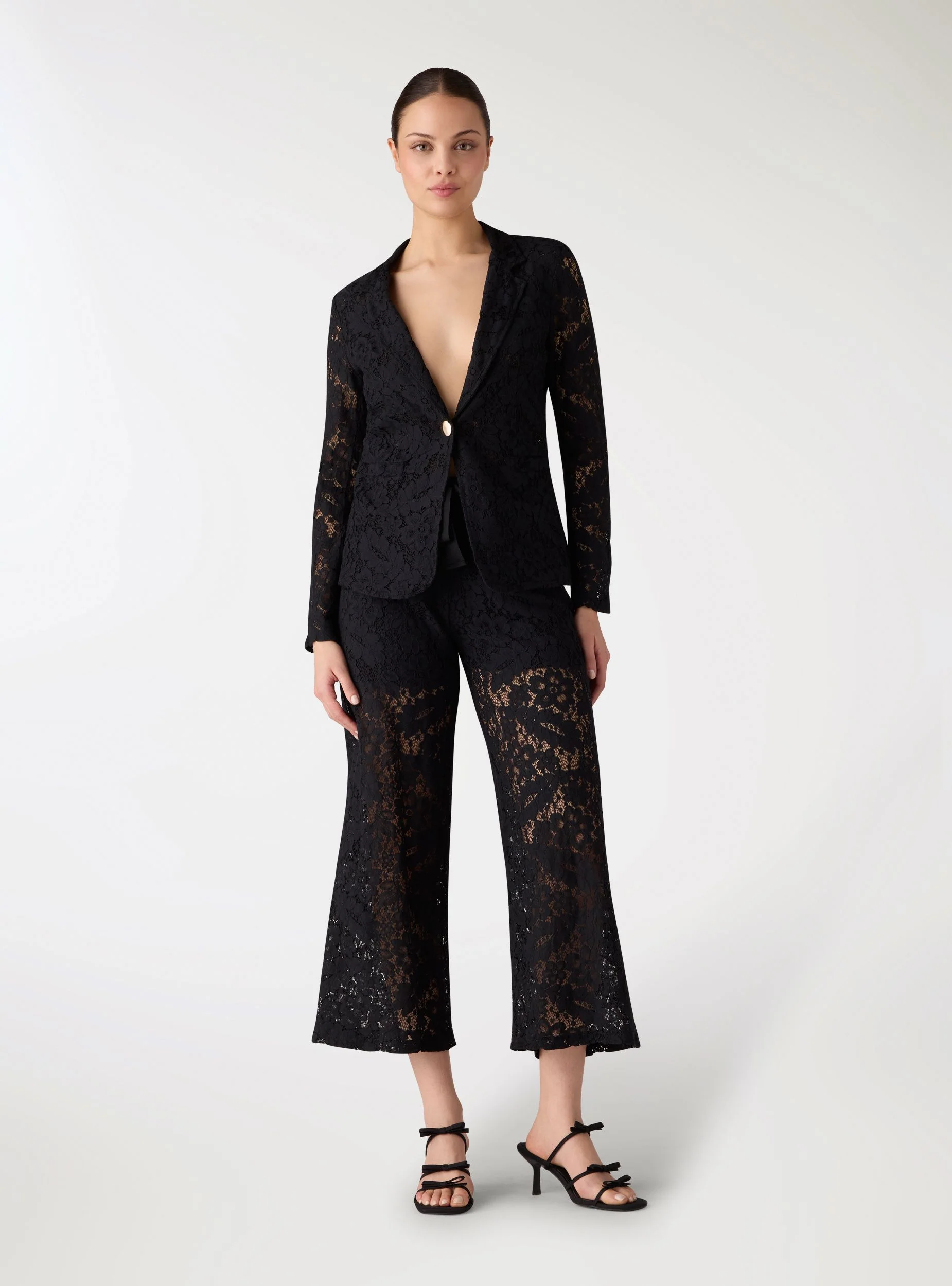 Giacca blazer in pizzo con bottone singolo - Image 2