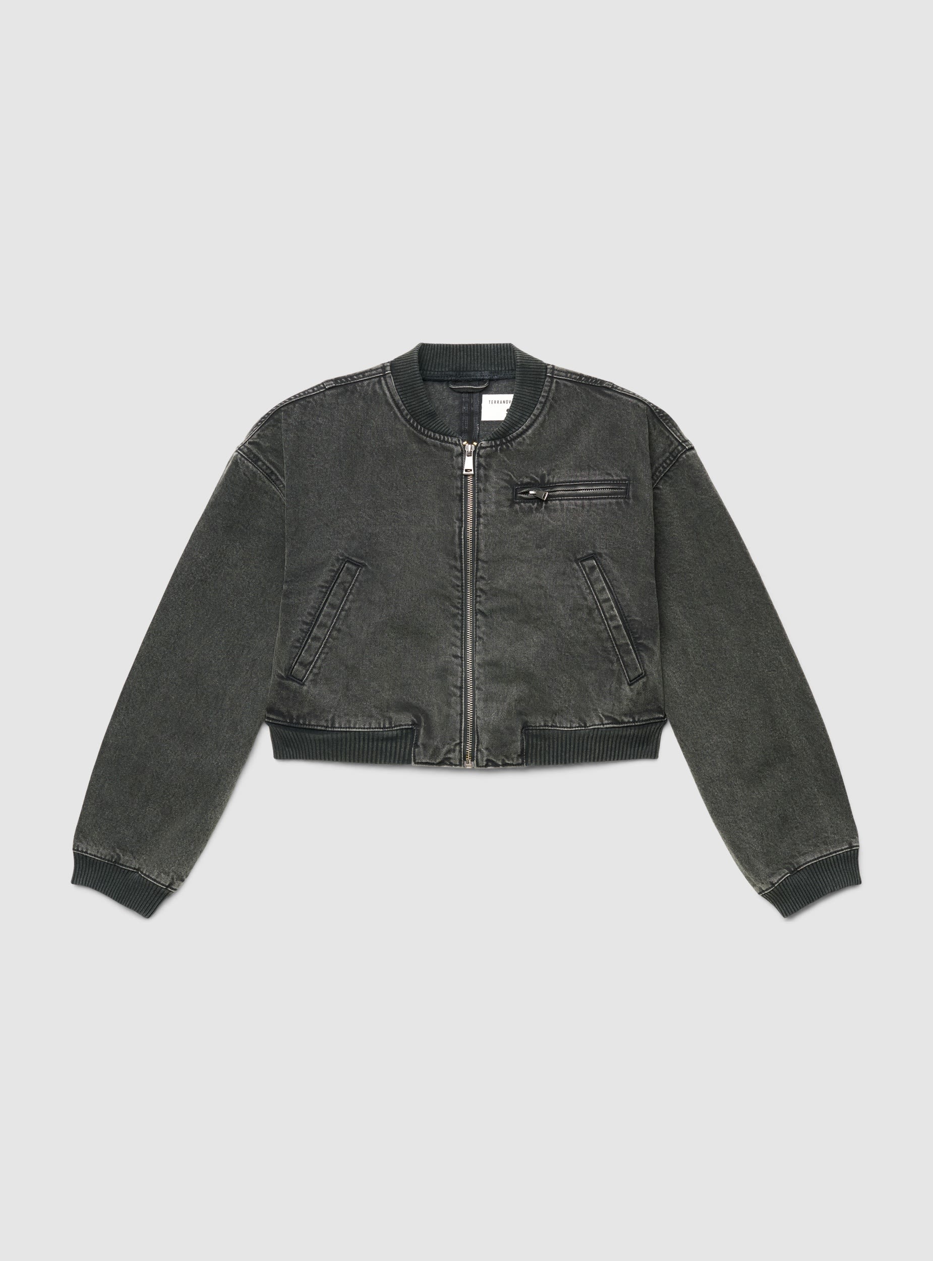 Giacca bomber in denim con zip - Image 5