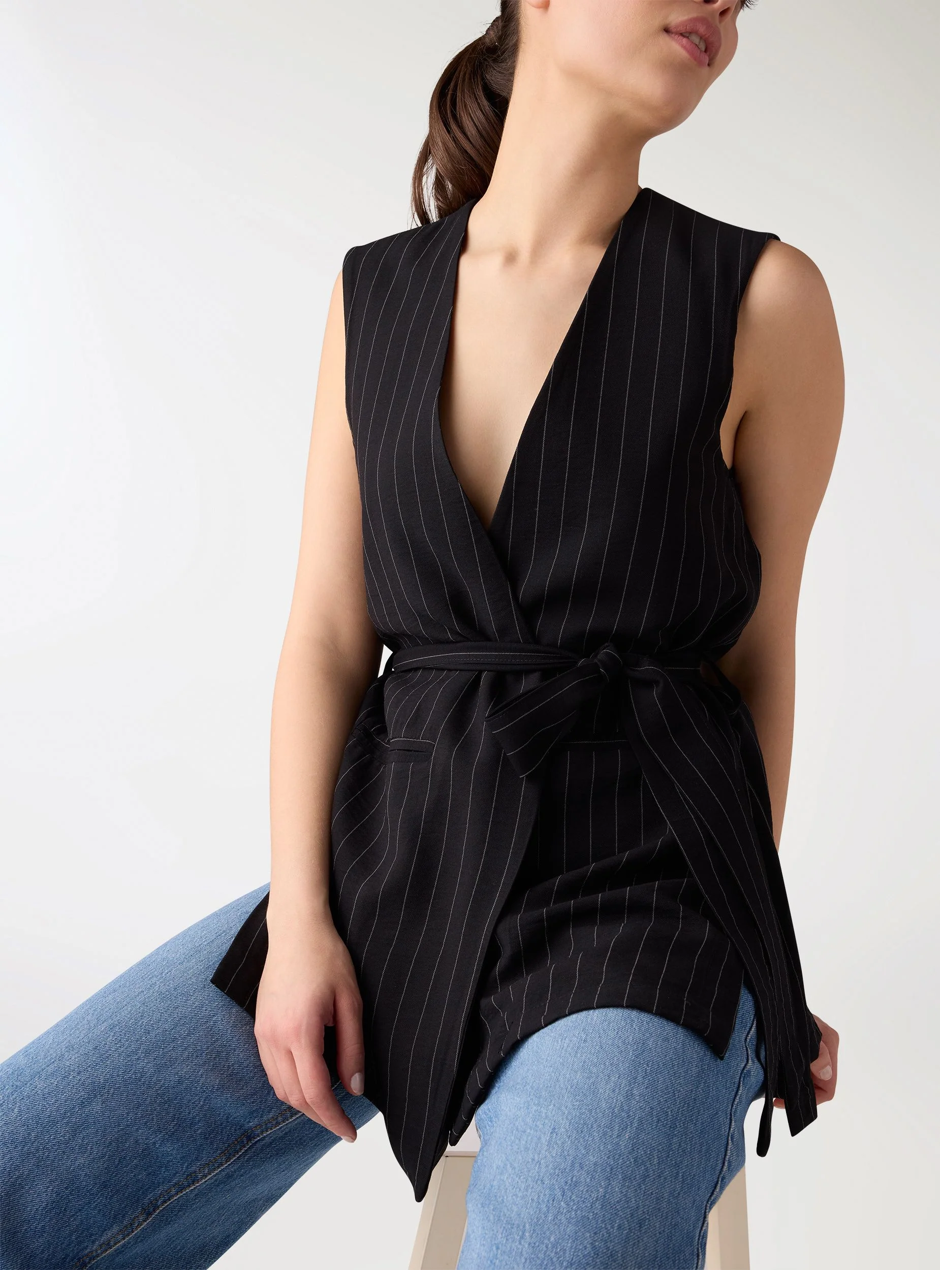 Gilet lungo a righe con cintura - Image 2