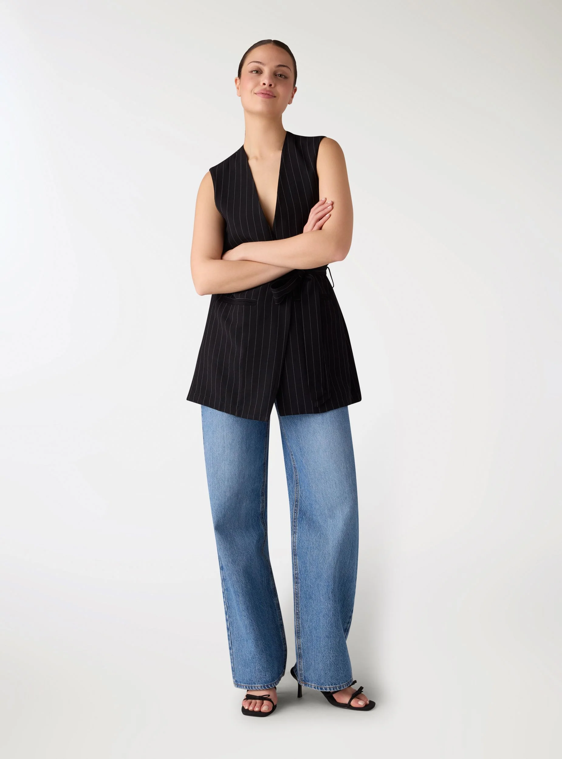 Gilet lungo a righe con cintura - Image 3