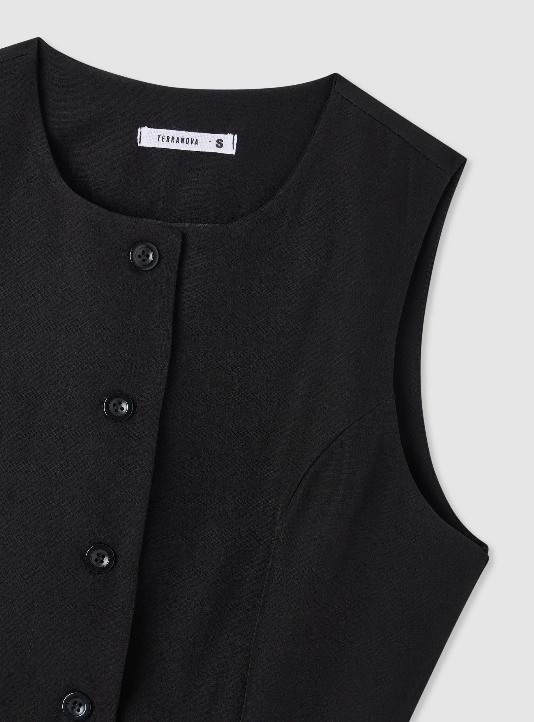Gilet lungo a tinta unita con bottoni - Image 7
