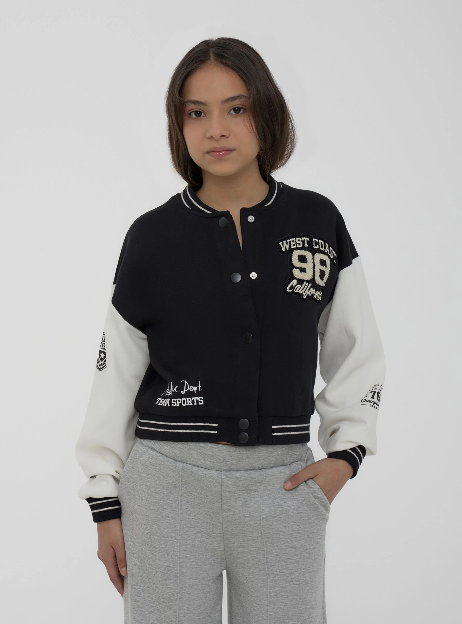 Giubbino bomber in felpa con patch - Image 3