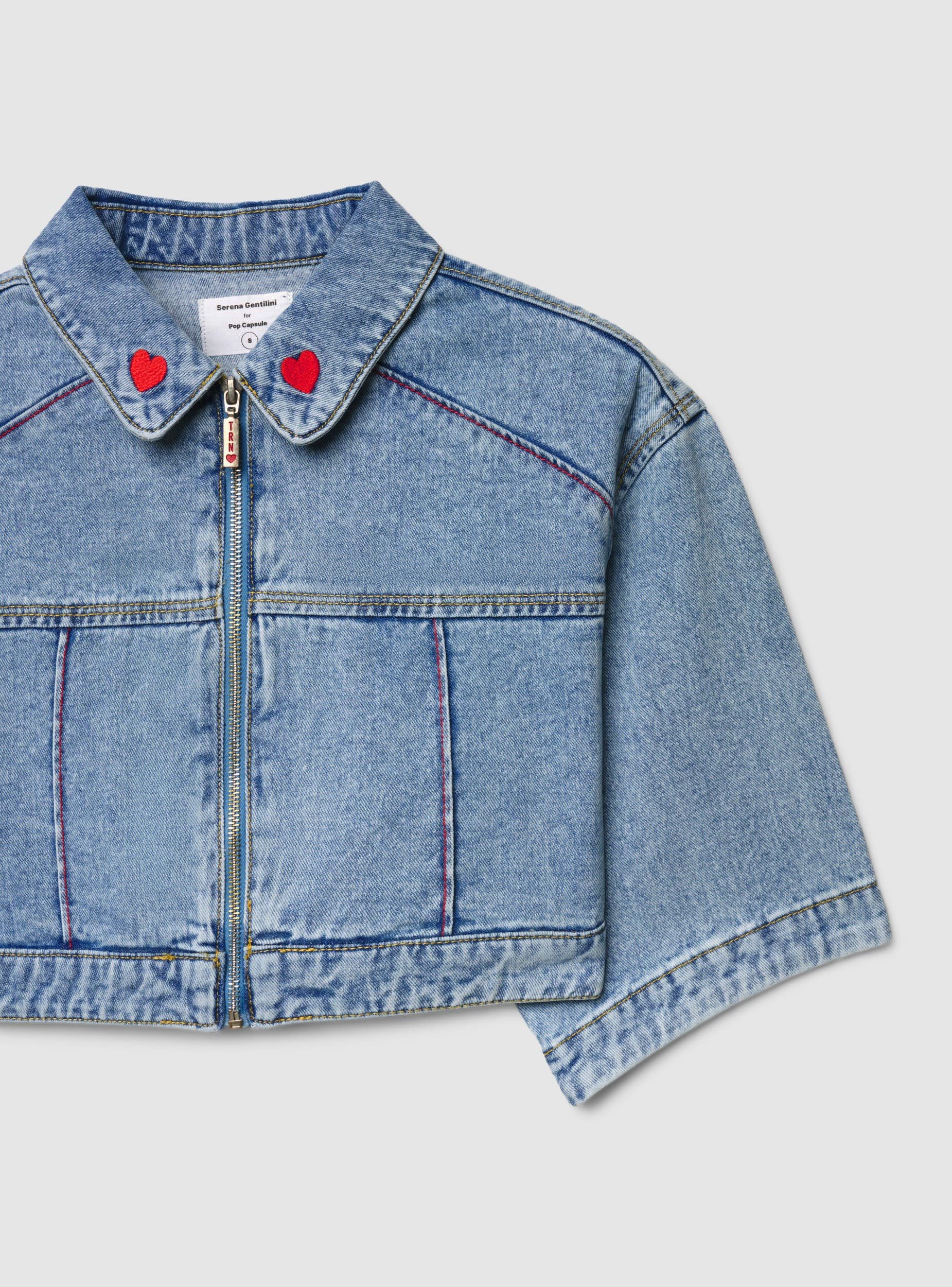 Giubbino crop denim con ricami TRNPOPLAB - Image 7