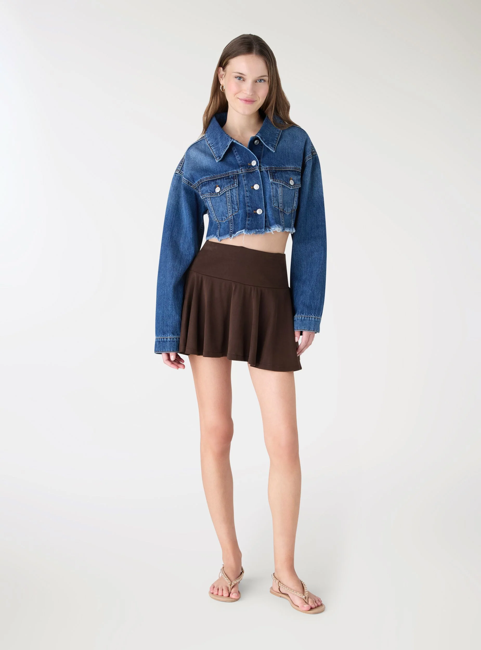 Giubbino crop in denim con tasche