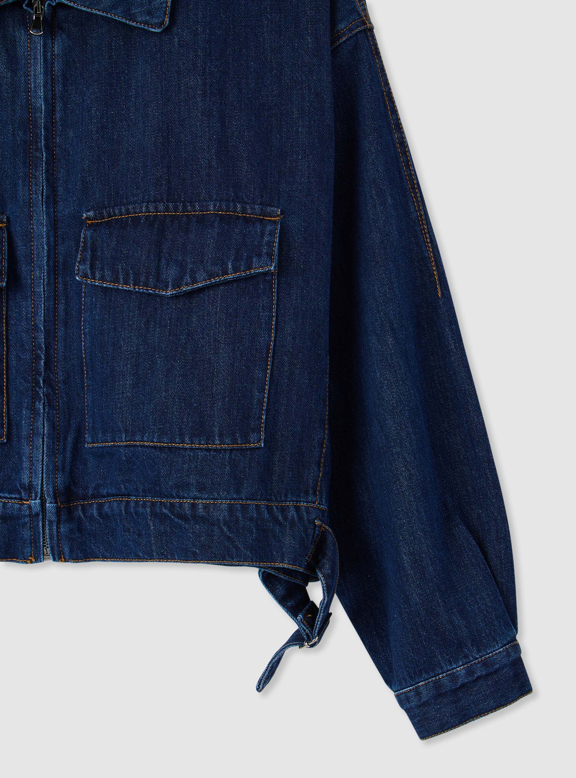 Giubbino denim over con tasche e zip - Image 6